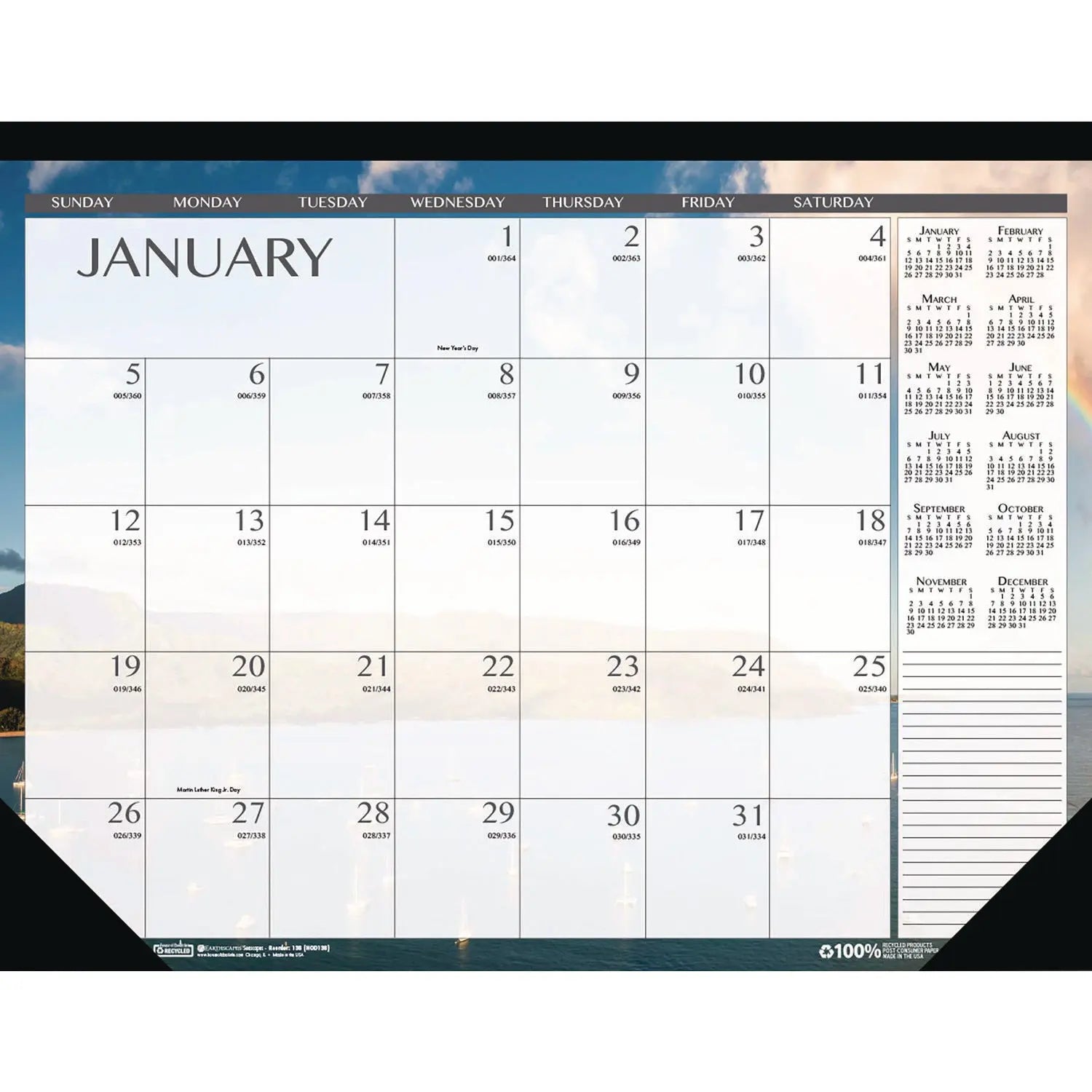 Recycled Earthscapes Desk Pad Calendar, Seascapes Photography, 18.5 x 13, Black Binding/Corners,12-Month (Jan to Dec): 2025 House of Doolittle™ Flipcost