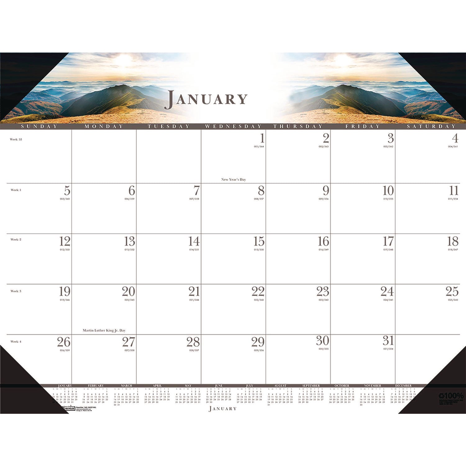 House of Doolittle™ Recycled Full-Color Monthly Desk Pad Calendar, Nature Photography, 22 x 17, Black Binding/Corners,12-Month (Jan to Dec): 2025
