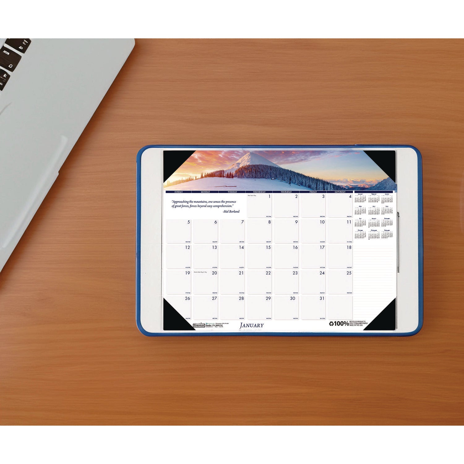 House of Doolittle™ Earthscapes Recycled Monthly Desk Pad Calendar, Mountains of the World Photos, 22 x 17, Black Corners,12-Month(Jan-Dec): 2025