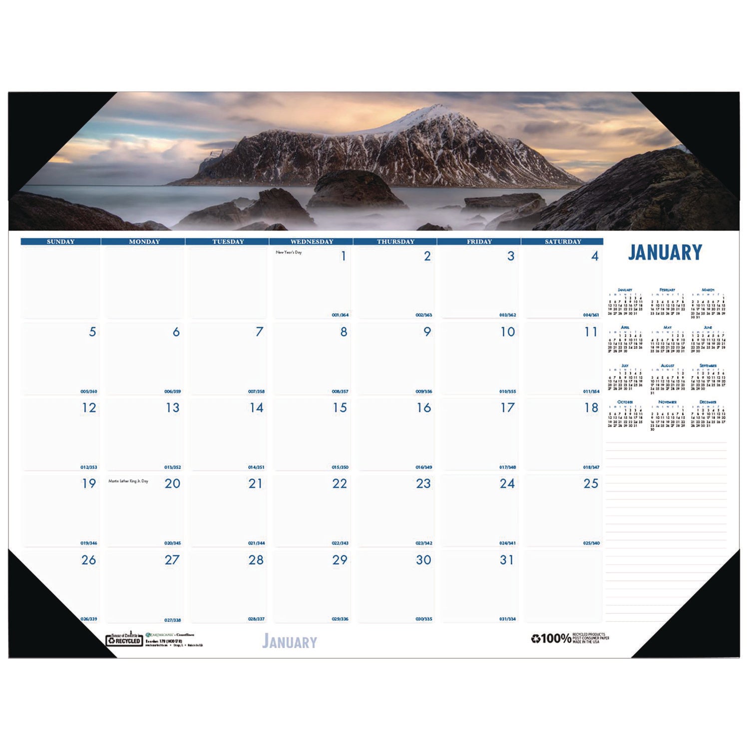 House of Doolittle™ Earthscapes Recycled Monthly Desk Pad Calendar, Coastlines Photos, 18.5 x 13, Black Binding/Corners,12-Month (Jan-Dec): 2025