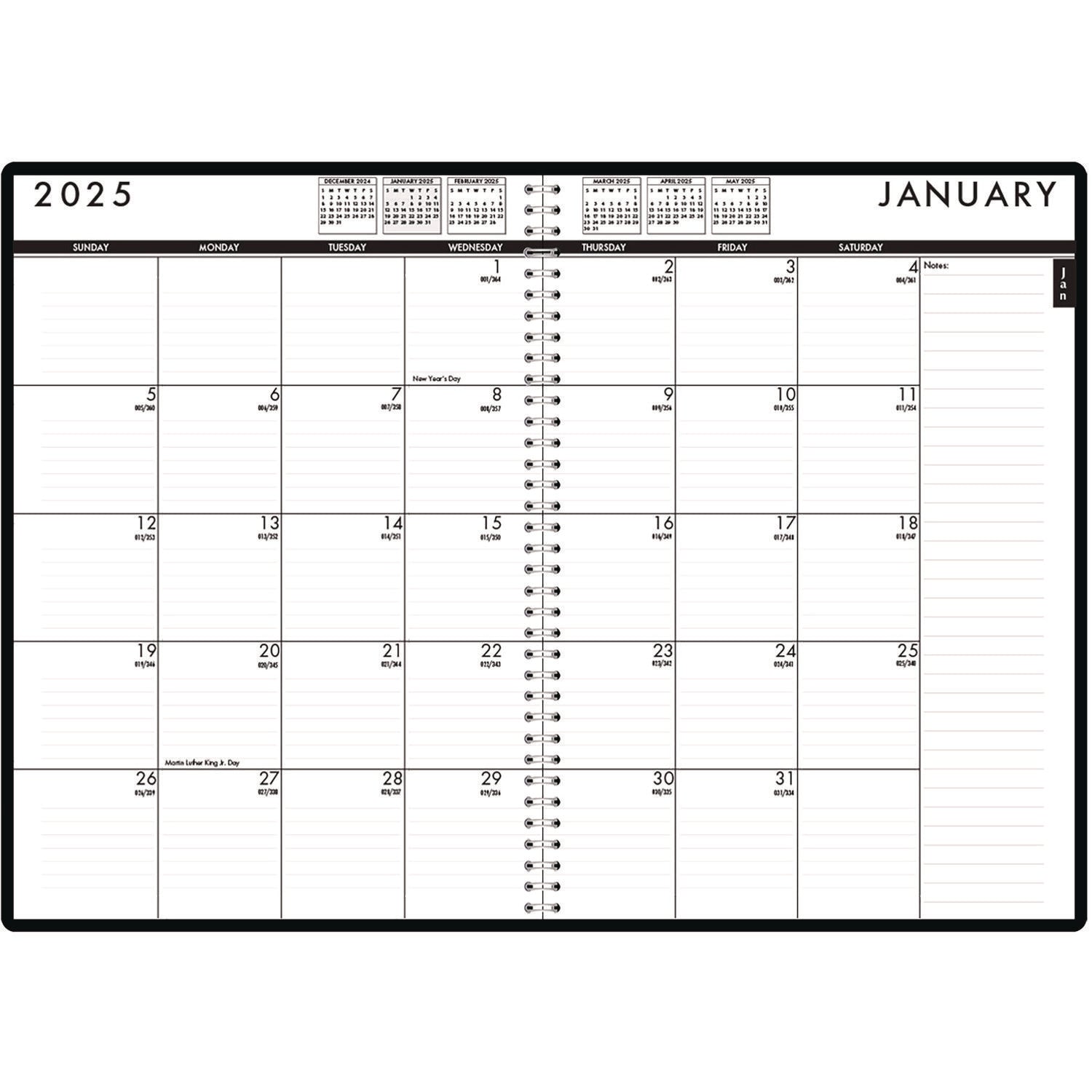 House of Doolittle™ 24/7 Recycled Daily Appointment Book/Monthly Planner, 10 x 7, Black Cover, 12-Month (Jan to Dec): 2025