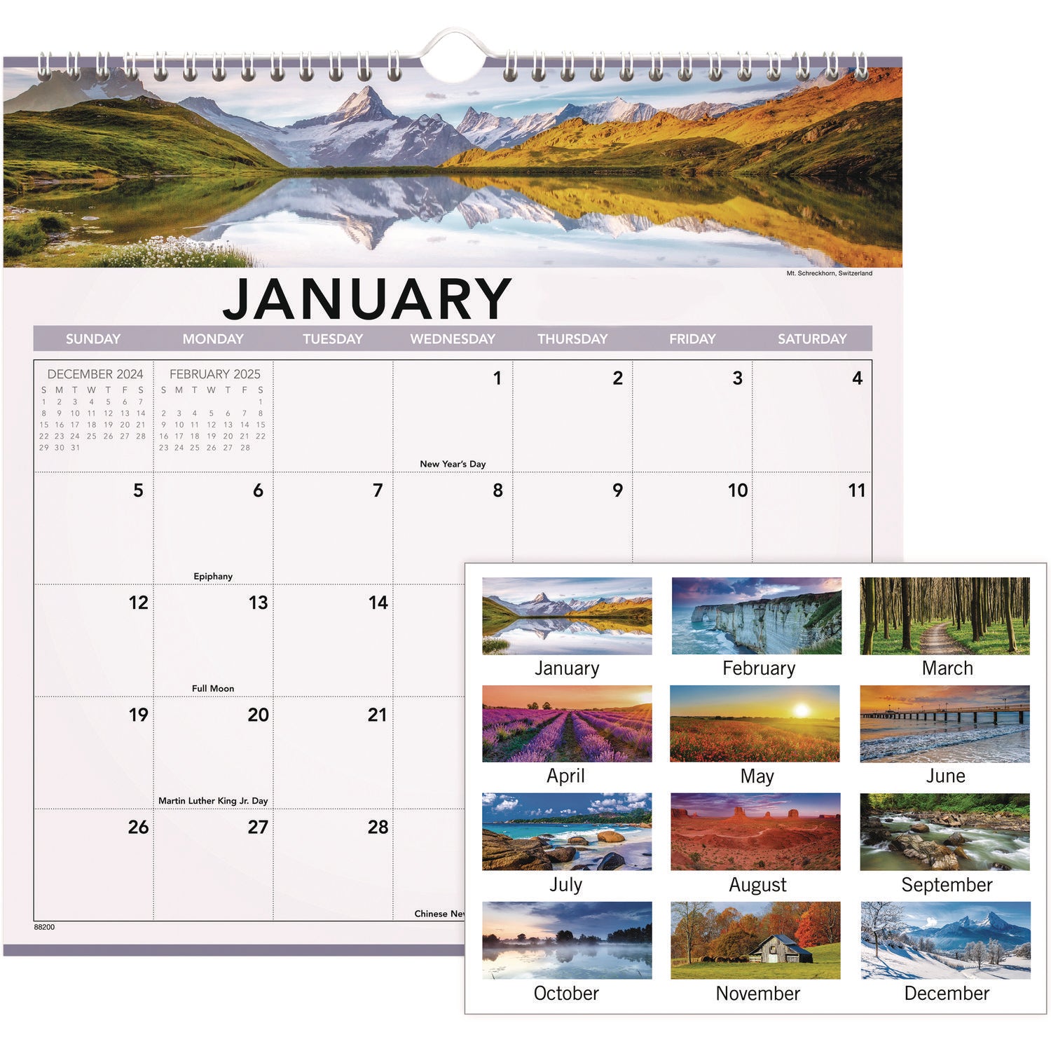 AT-A-GLANCE® Landscape Monthly Wall Calendar, Landscapes Photography, 12 x 12, White/Multicolor Sheets, 12-Month (Jan to Dec): 2025