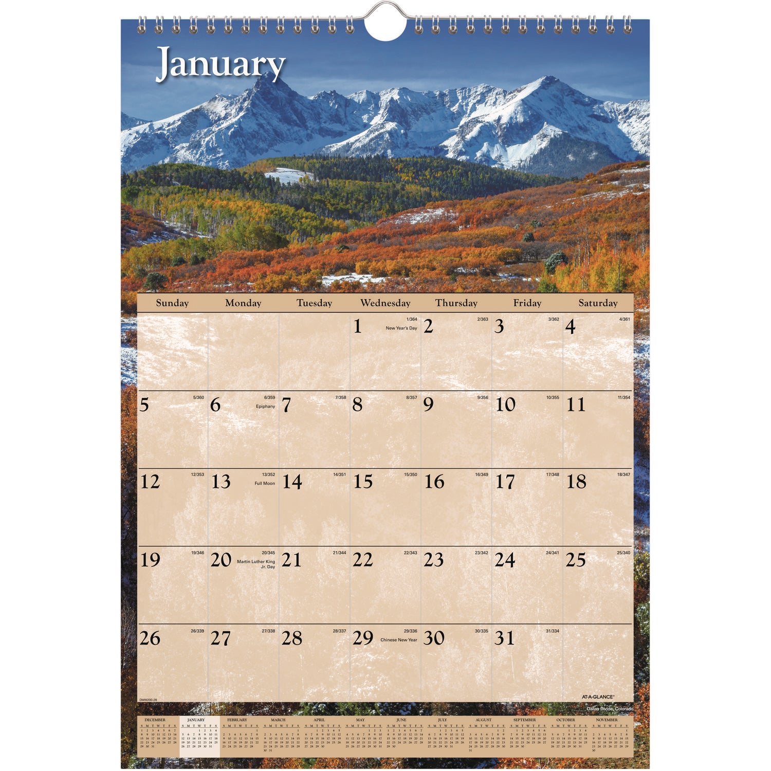 Scenic Monthly Wall Calendar, Landscape Photography, 12 x 17, White/Multicolor Sheets, 12-Month (Jan to Dec): 2025