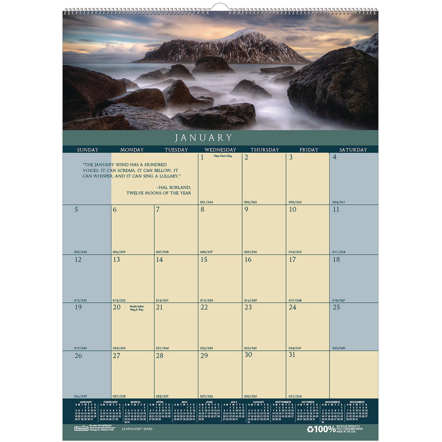 House of Doolittle™ Earthscapes Recycled Monthly Wall Calendar, Color Landscape Photography, 12 x 16.5, White Sheets, 12-Month (Jan-Dec): 2025