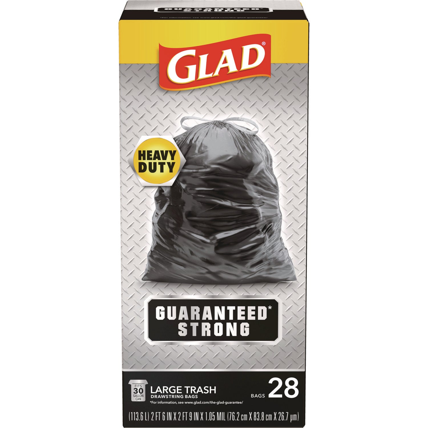 Drawstring Large Trash Bags, Three-Ply, 30 gal, 1.05 mil, 30" x 33", Black, 15/Box