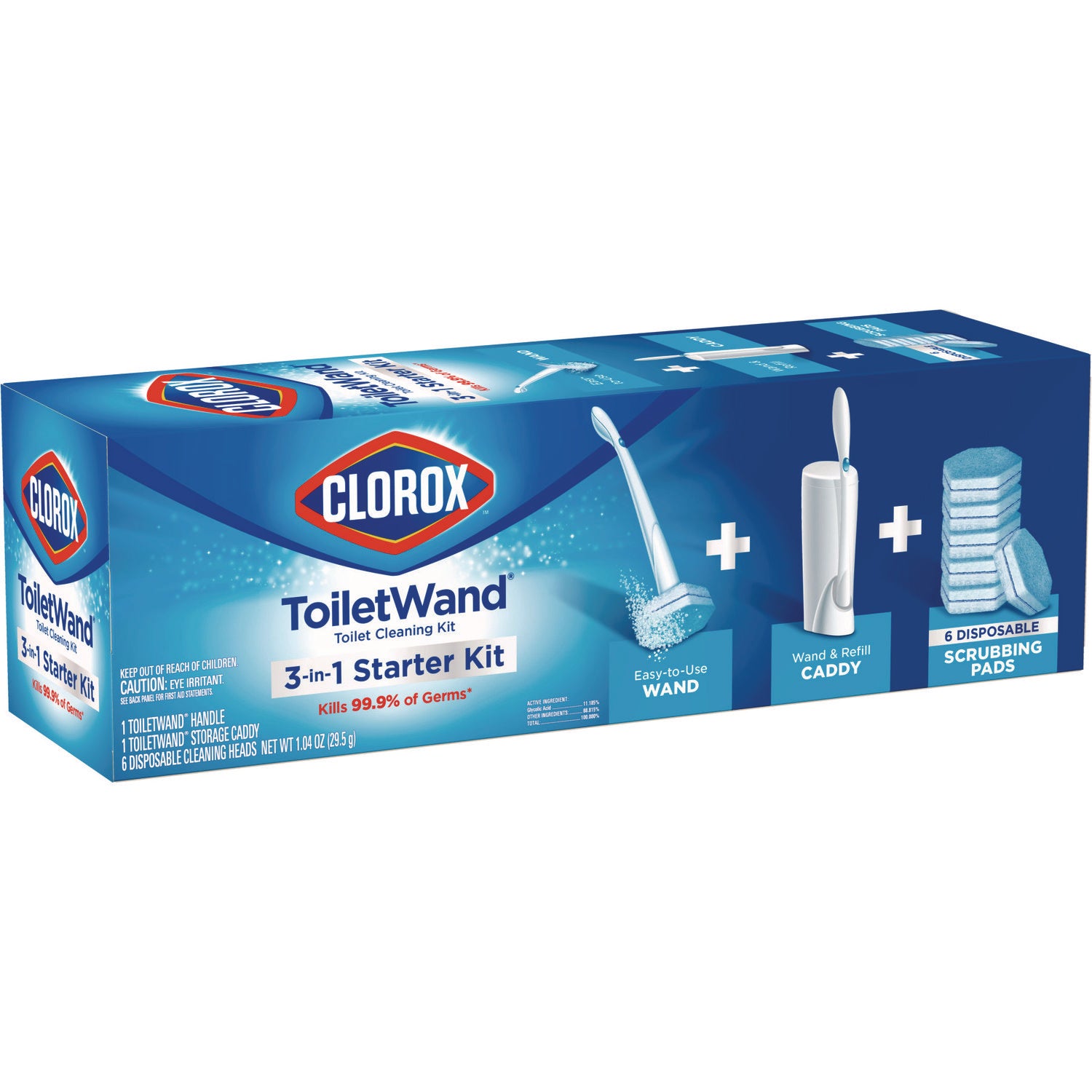 Clorox® Toiletwand Disposable Toilet Cleaning System: Handle, Caddy And Refills, White, 6/Carton