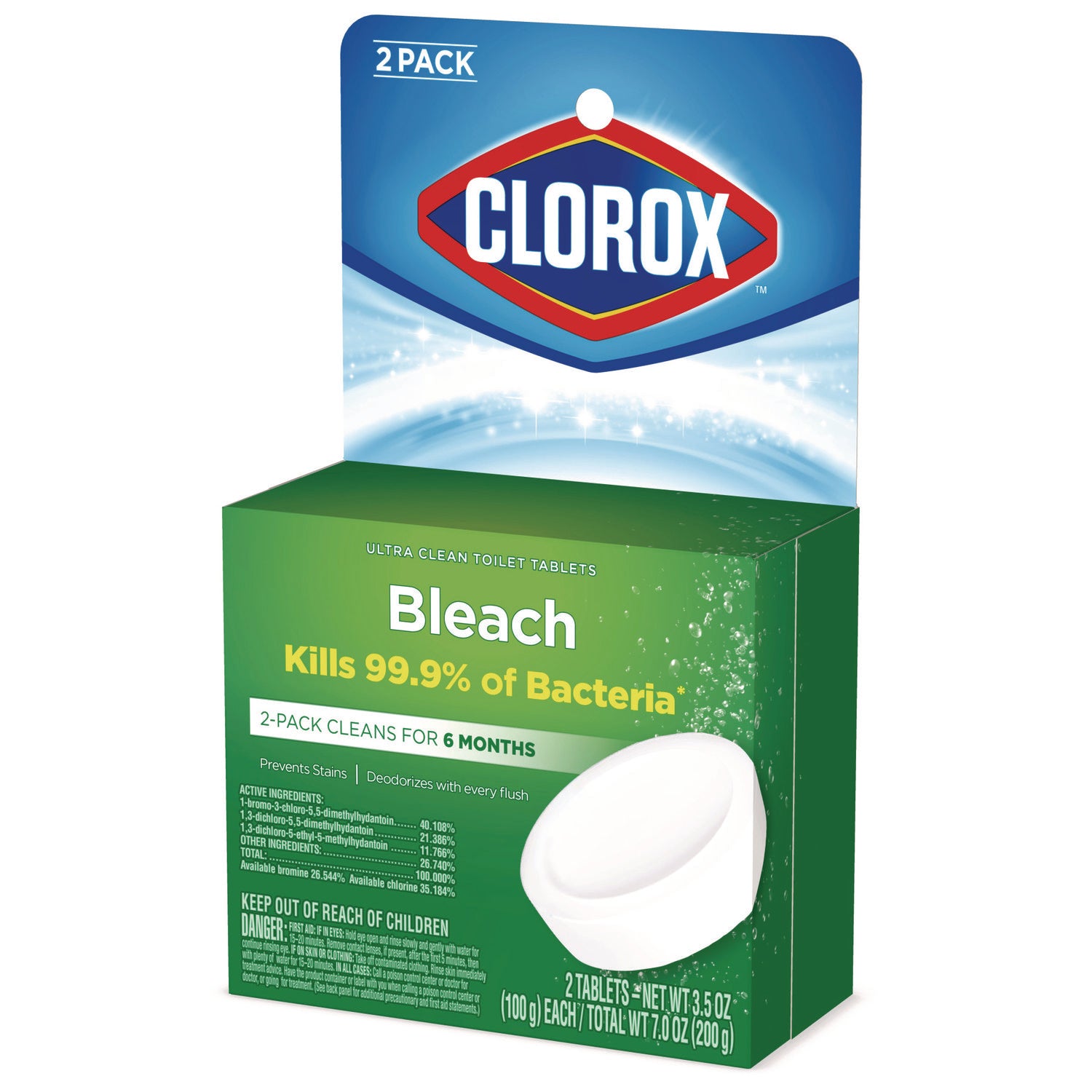 Clorox® Ultra Clean Toilet Tablets Bleach, 3.5 oz Tablet, 2/Pack, 6 Packs/Carton