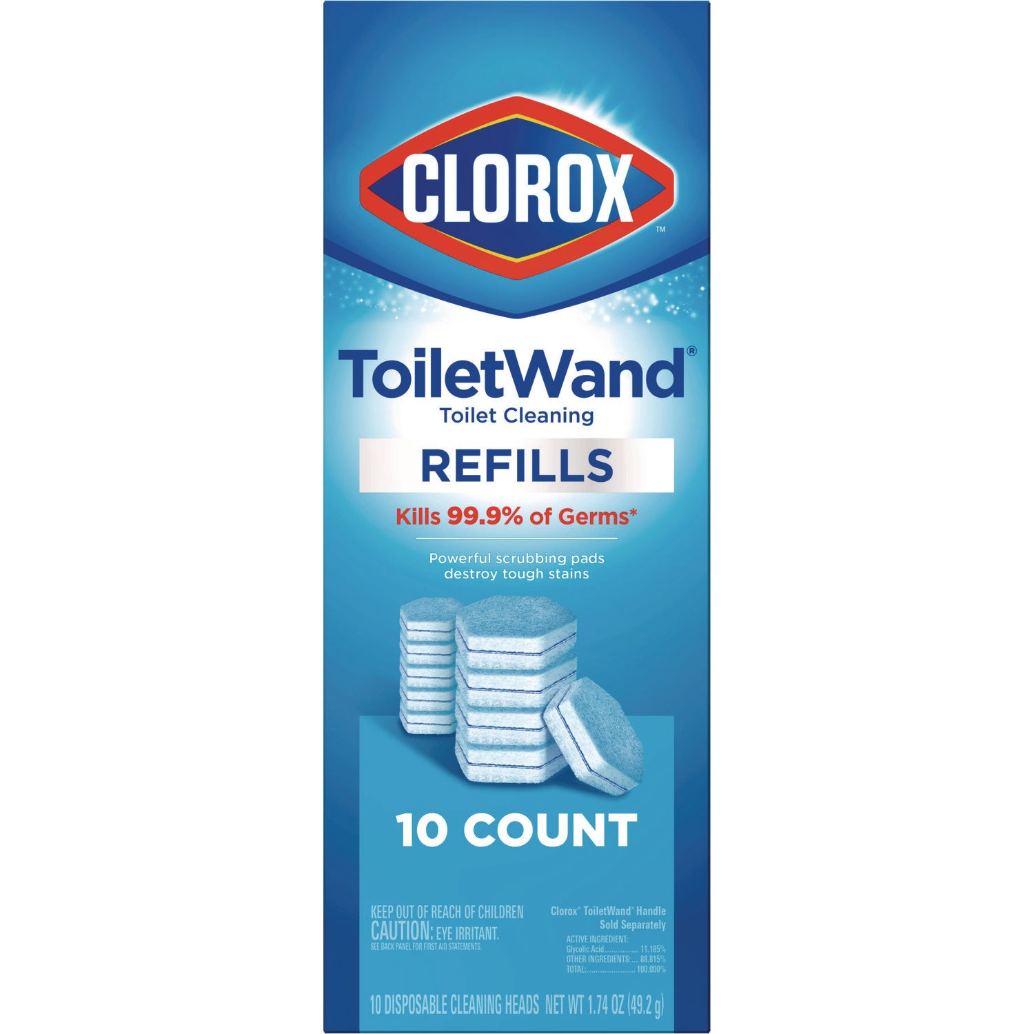 Clorox® Disinfecting Toiletwand Refill Heads, Blue/White, 10/Pack, 6 Packs/Carton