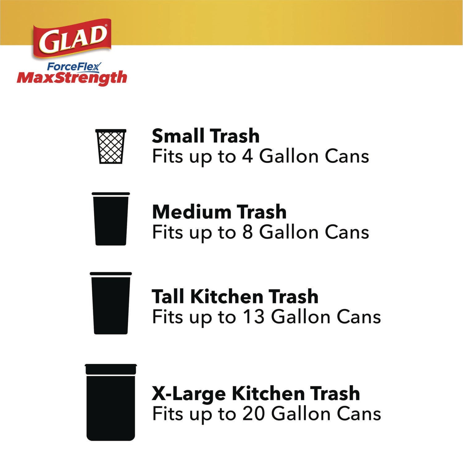 Glad® ForceFlex MaxStrength Tall Kitchen Drawstring Trash Bags, 13 gal, Fresh Clean Scent, 24 x 28, White, 34/Box, 6 Boxes/Carton