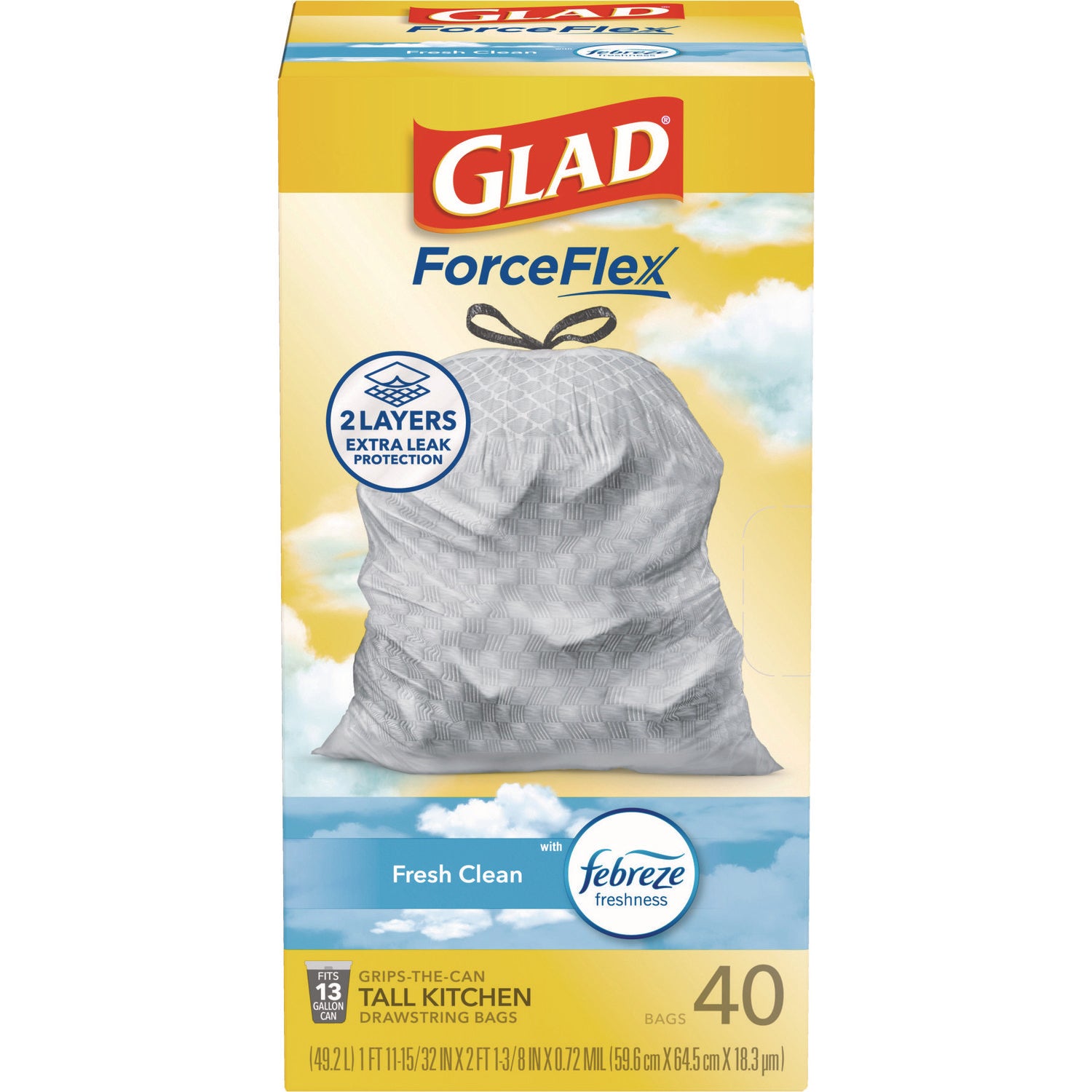 OdorShield Tall Kitchen Drawstring Bag Value Pack, 13 gal, Fresh Clean Scent, 24" x 27.38", White, 40 Bags/Box, 6 Boxes/CT