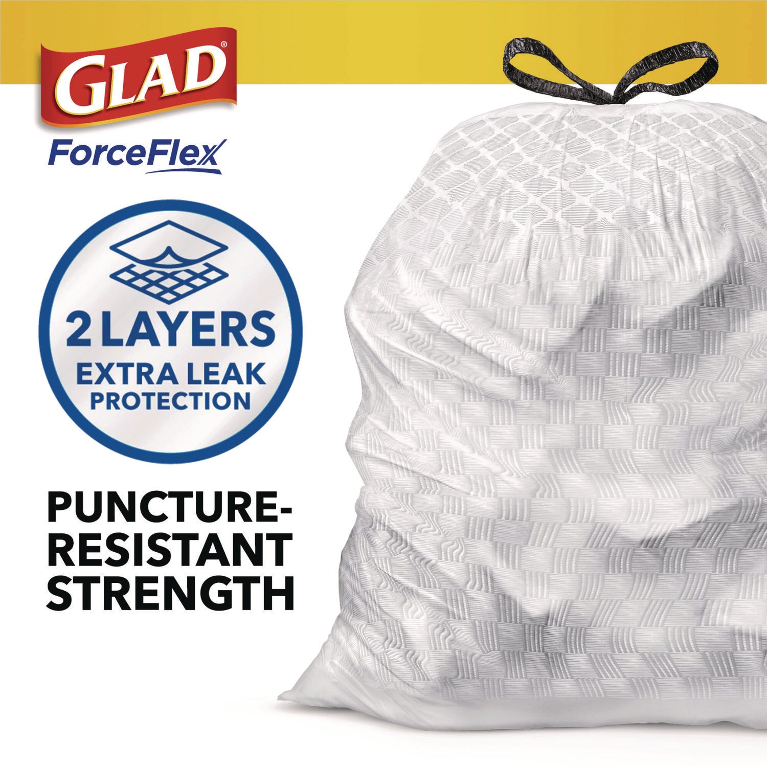 Glad® ForceFlex Kitchen Drawstring Trash Bags, 13 gal, Gain Original Scent, 24" x 27.38", White, 80 Bags/Box, 3 Boxes/Carton