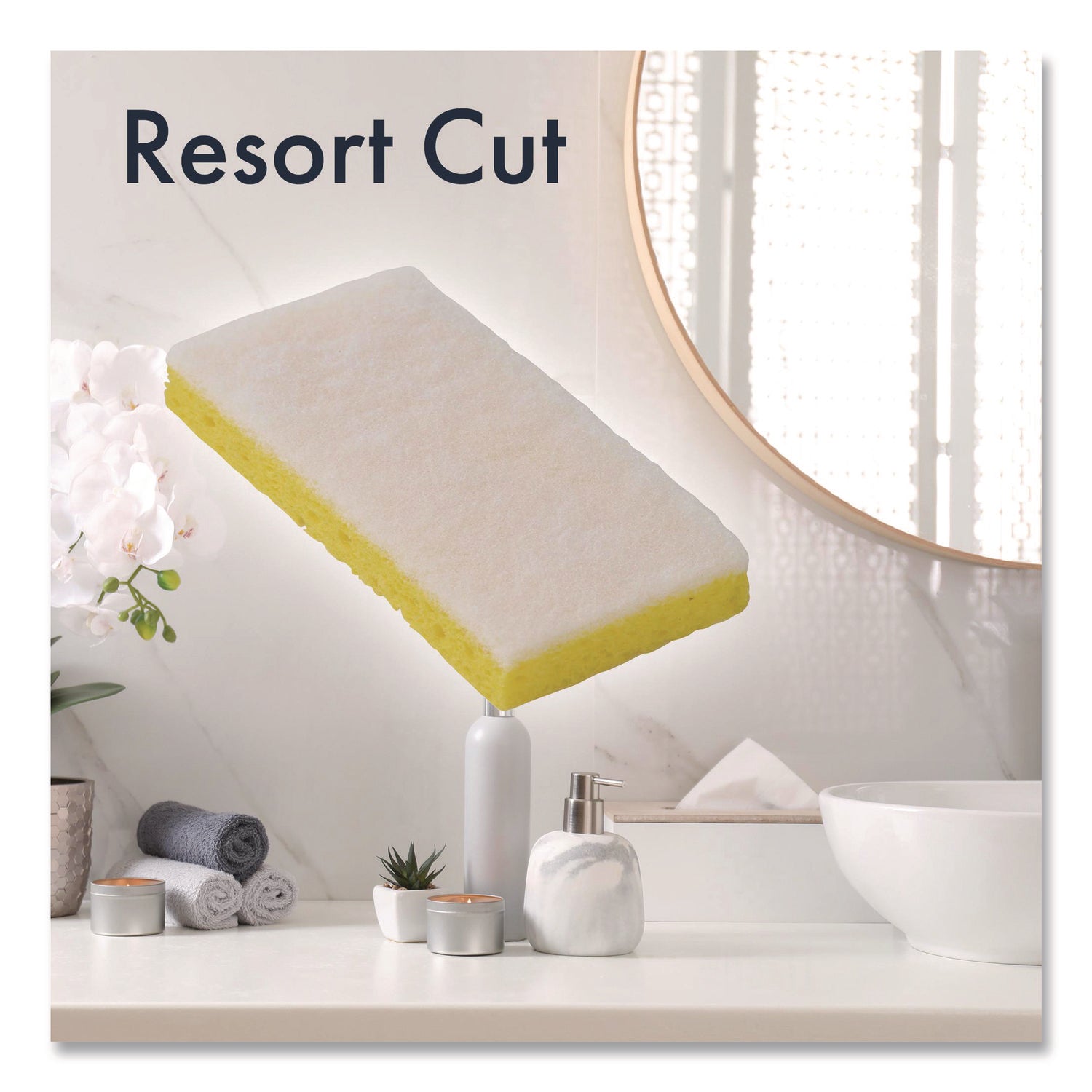 Americo® Resort Cut Scrub Sponge, Light Duty, 6.25 x 3.18, White/Yellow, 40/Carton