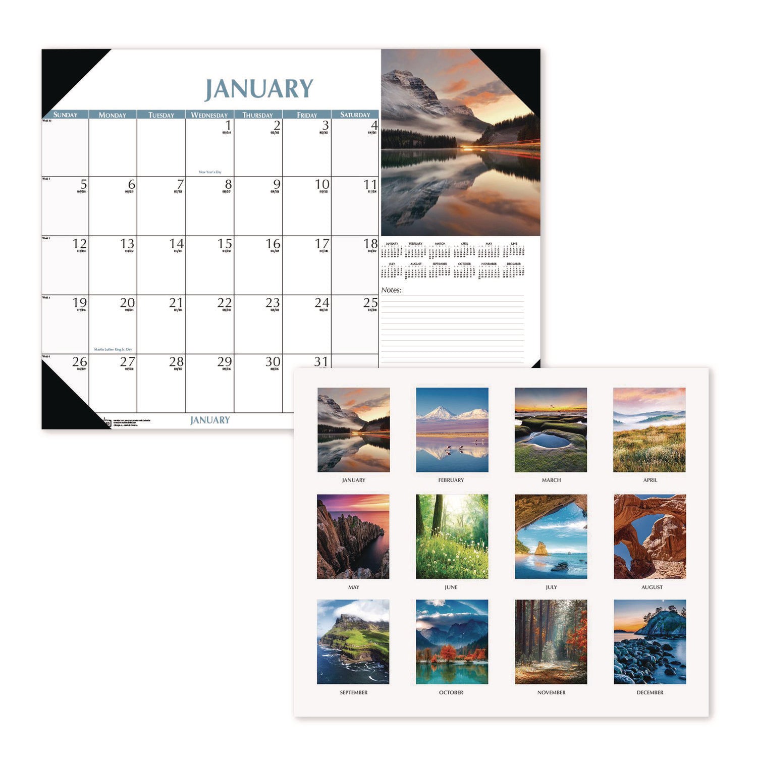 Earthscapes Scenic Desk Pad Calendar, Scenic Photos, 18.5 x 13, White Sheets, Black Binding/Corners,12-Month (Jan-Dec): 2025