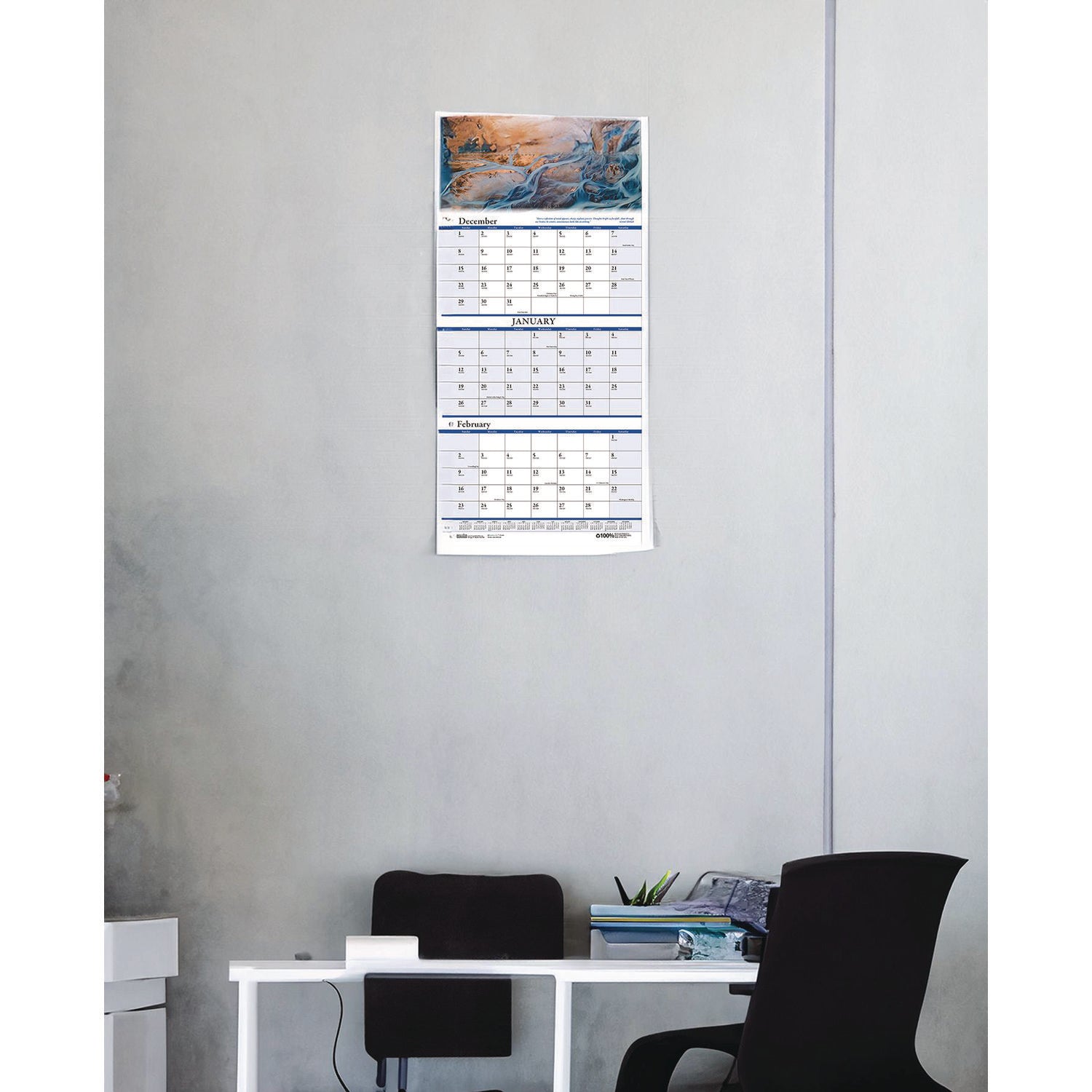 House of Doolittle™ Earthscapes Recycled 3-Month Vertical Wall Calendar, Scenic Landscape Photography, 12.25 x 26, 14-Month: Dec 2024 to Jan 2026