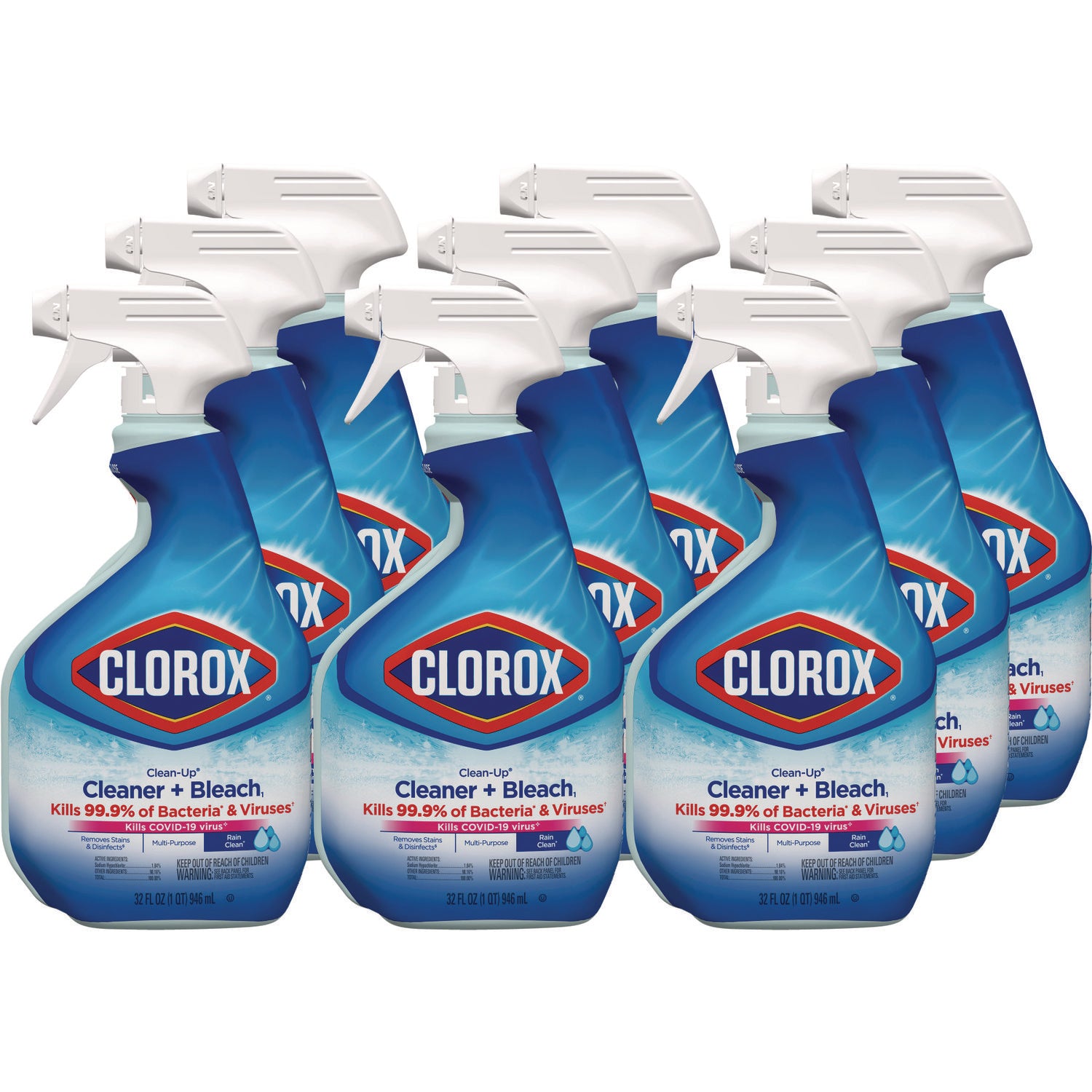 Clorox® Clean-Up Cleaner + Bleach, 32 oz Spray Bottle, Rain Clean Scent, 9/Carton