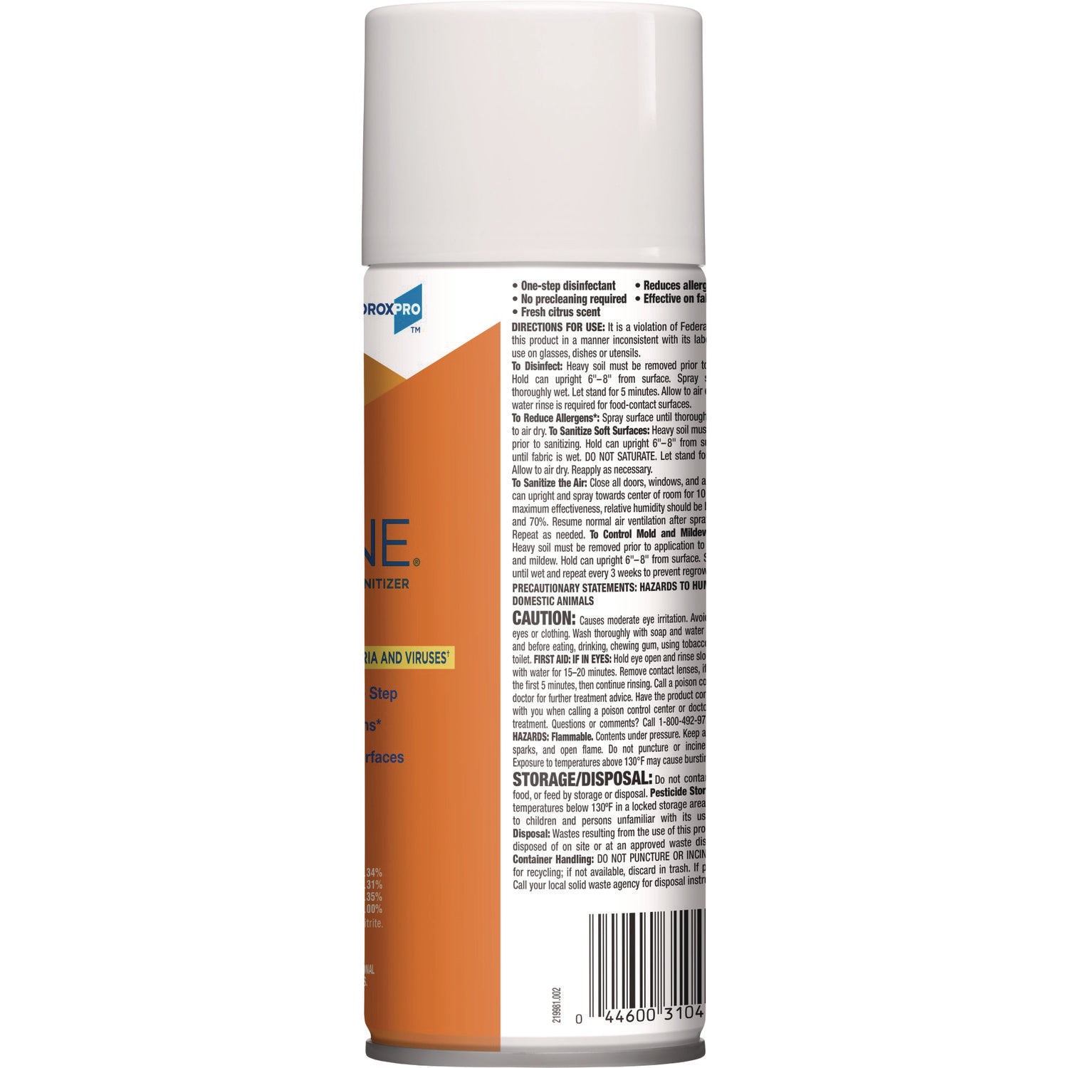 Clorox® 4-In-One Disinfectant And Sanitizer, Citrus, 14 Oz Aerosol Spray, 12/carton