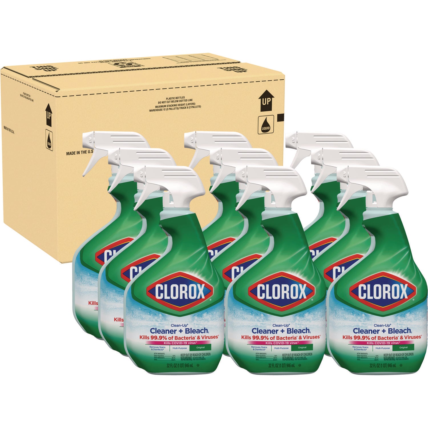 Clean-Up Cleaner + Bleach, Original, 32 oz Spray Bottle, 9/Carton
