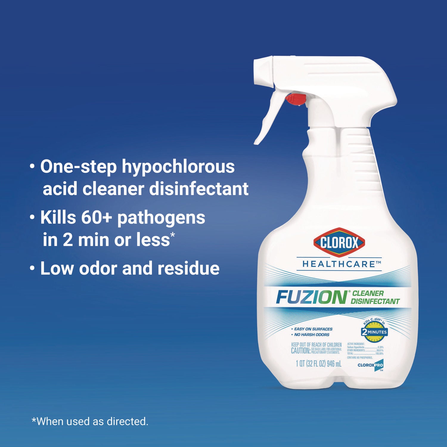 Clorox Healthcare® Fuzion Cleaner Disinfectant, Unscented, 32 Oz Spray Bottle, 9/carton