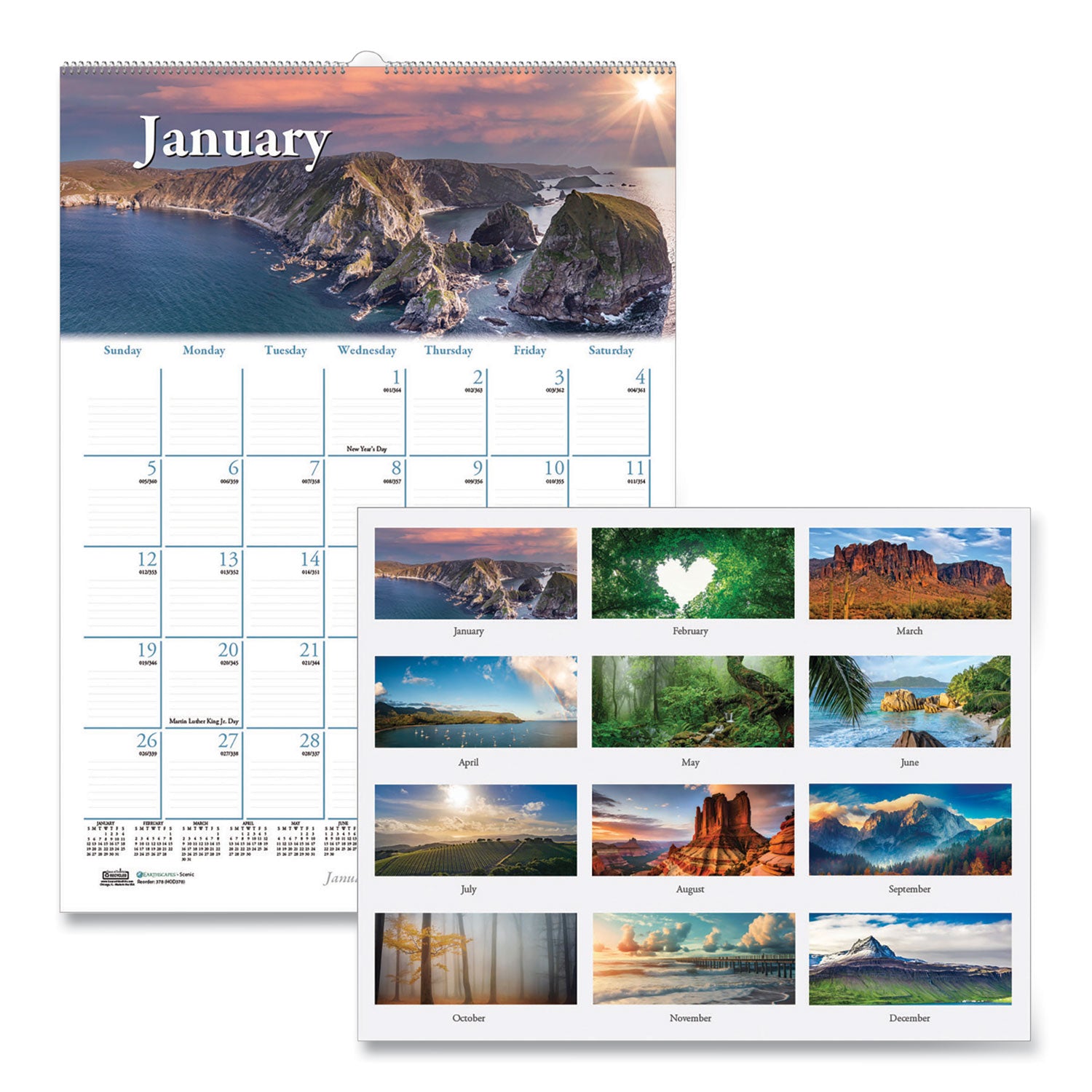 Earthscapes Recycled Monthly Wall Calendar, Scenic Beauty Photography, 12 x 16.5, White Sheets, 12-Month (Jan-Dec): 2025