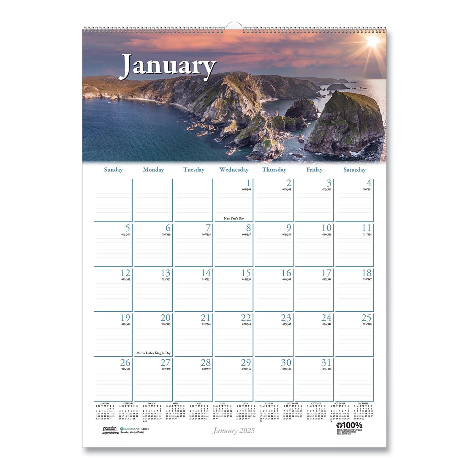 House of Doolittle™ Earthscapes Recycled Monthly Wall Calendar, Scenic Beauty Photography, 12 x 16.5, White Sheets, 12-Month (Jan-Dec): 2025
