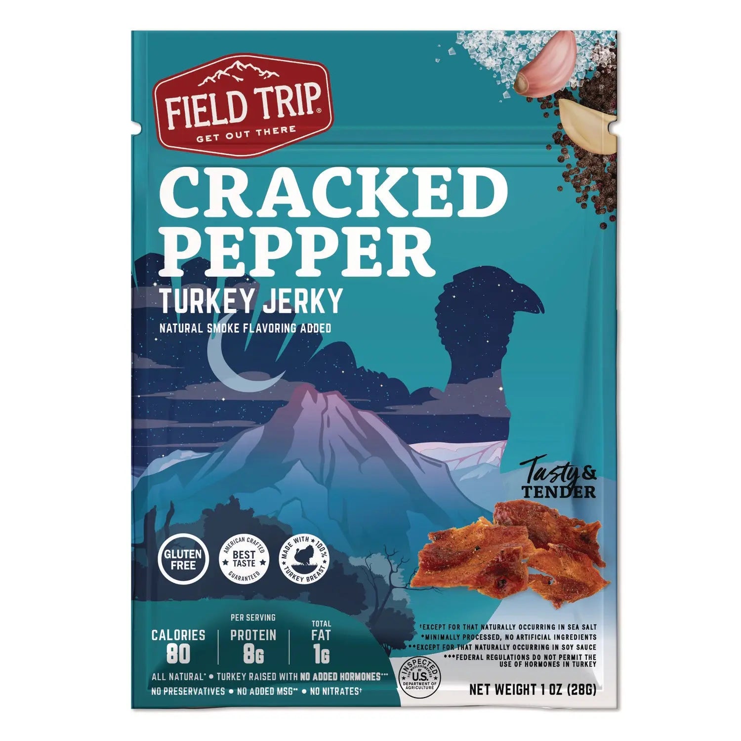 Turkey Jerky, Cracked Pepper Turkey, 1 oz Bag, 12 Bags/Carton