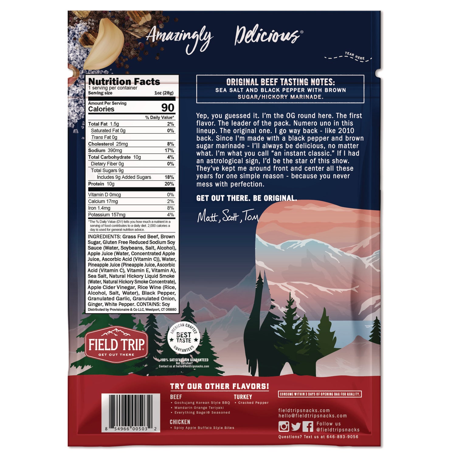 Field Trip® Beef Jerky, Original, 1 Oz Bag, 12 Bags/carton