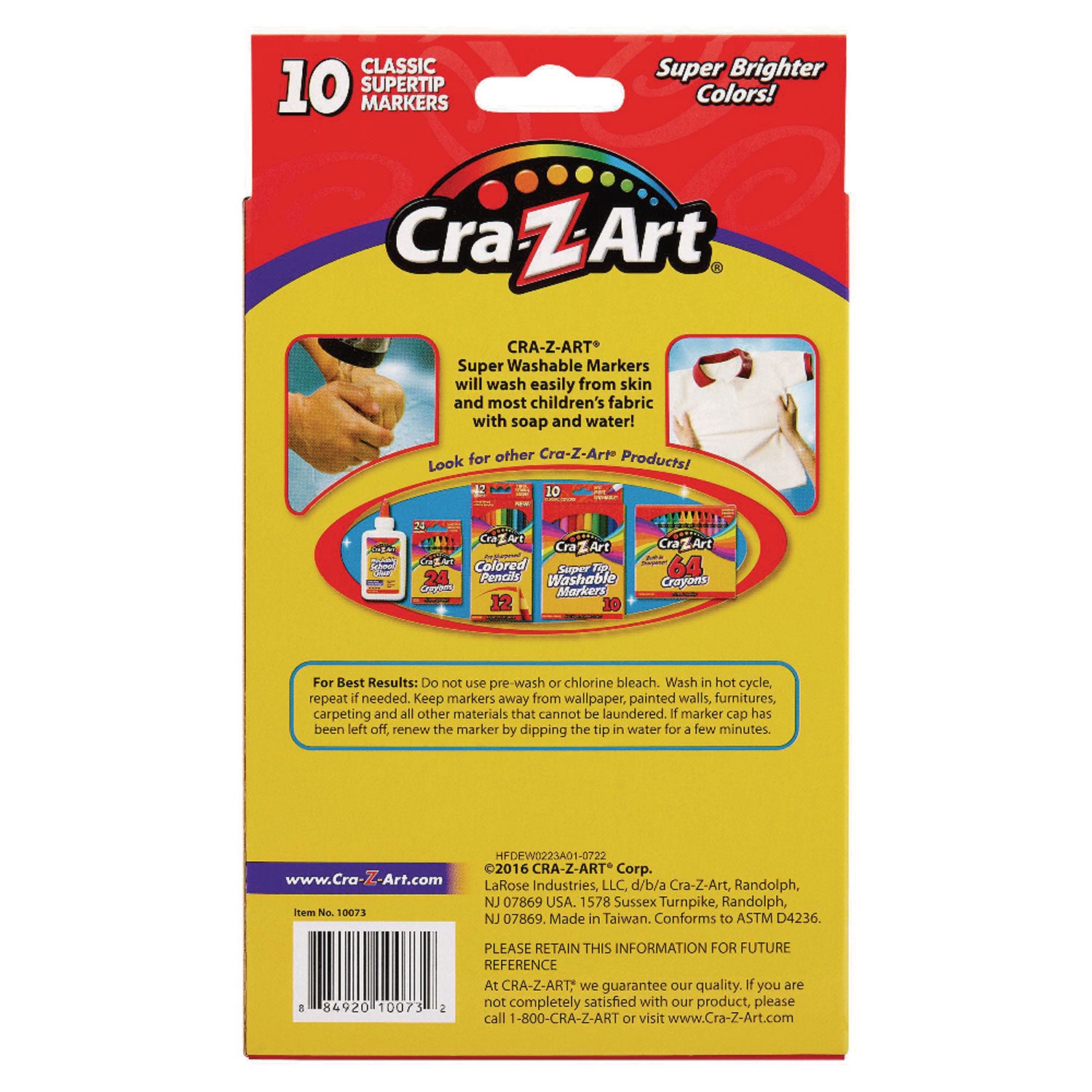 Cra-Z-Art® Washable Supertip Markers, Fine/broad Bullet Tips, Assorted Colors, 10/set