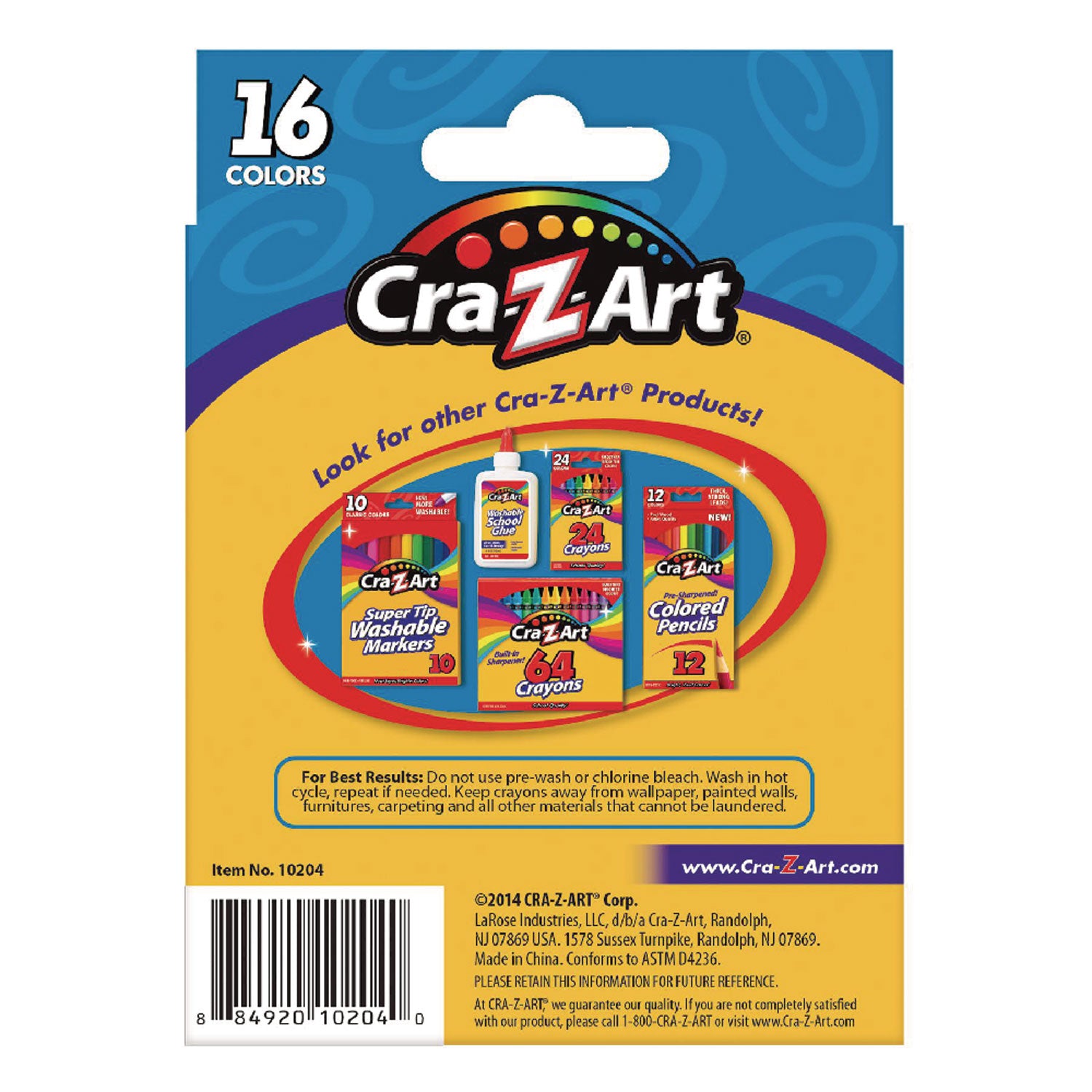 Cra-Z-Art® Washable Jumbo Crayons, 16 Assorted Colors, 16/pack