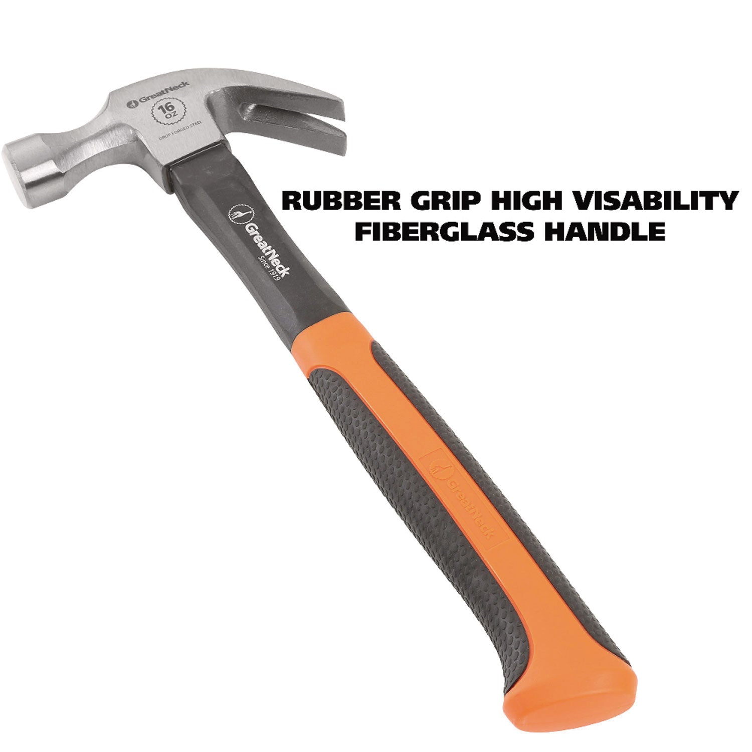 Great Neck® 16 oz Claw Hammer with High-Visibility Orange Fiberglass Handle