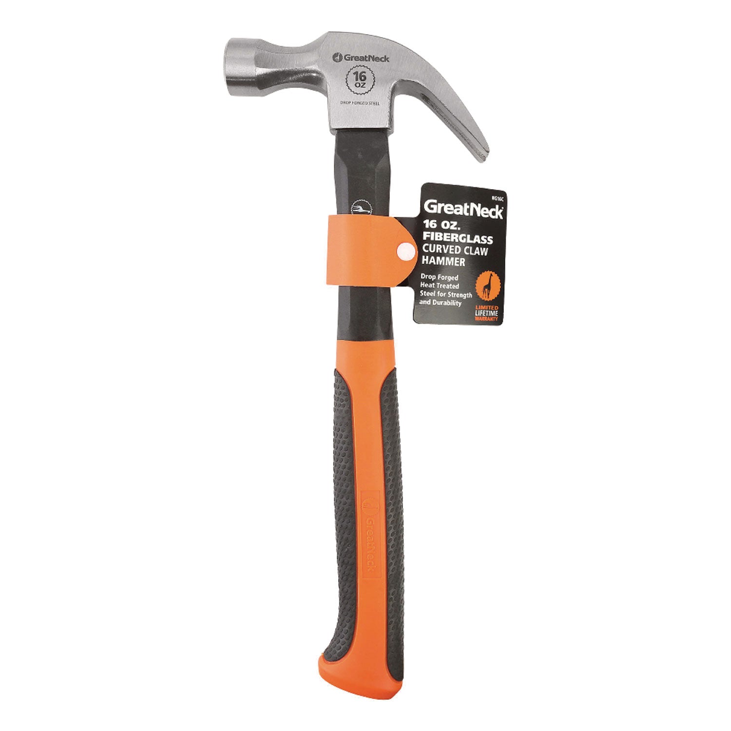 Great Neck® 16 oz Claw Hammer with High-Visibility Orange Fiberglass Handle
