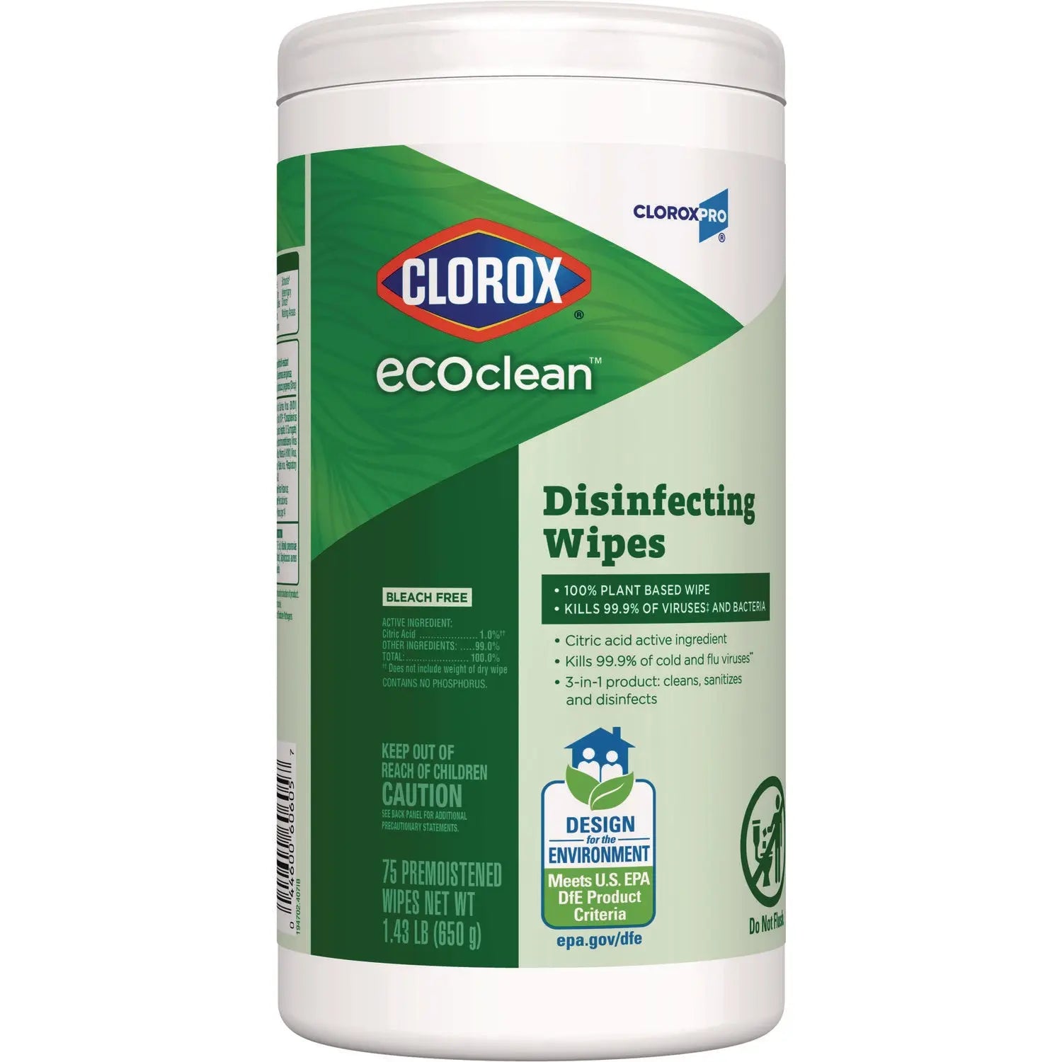 EcoClean Disinfecting Wipes, 1-Ply, 8 x 7, Unscented, White, 6/Carton Clorox® Flipcost