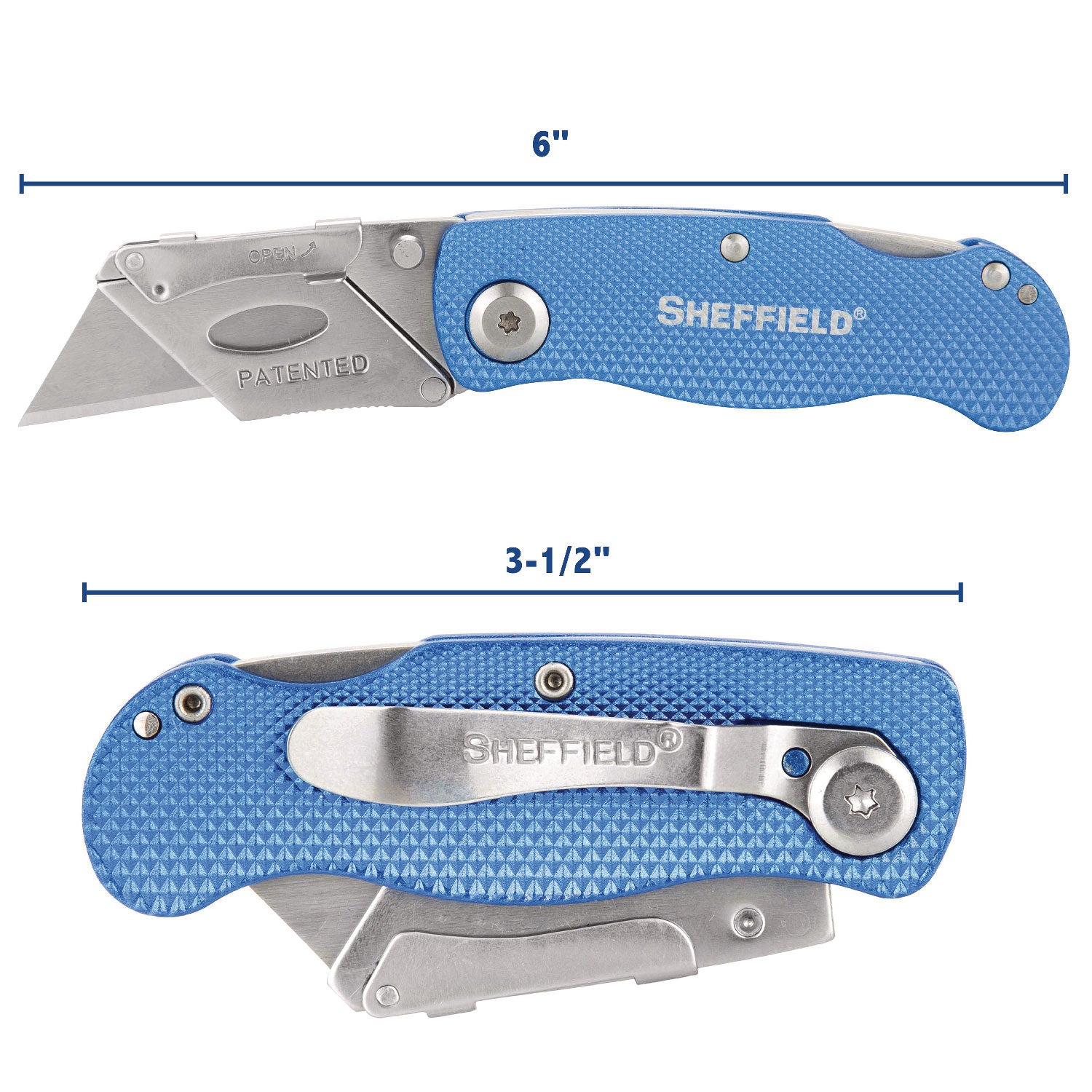 Great Neck® Sheffield Folding Lockback Knife, 1 Utility Blade, 2" Blade, 3.5" Aluminum Handle, Blue