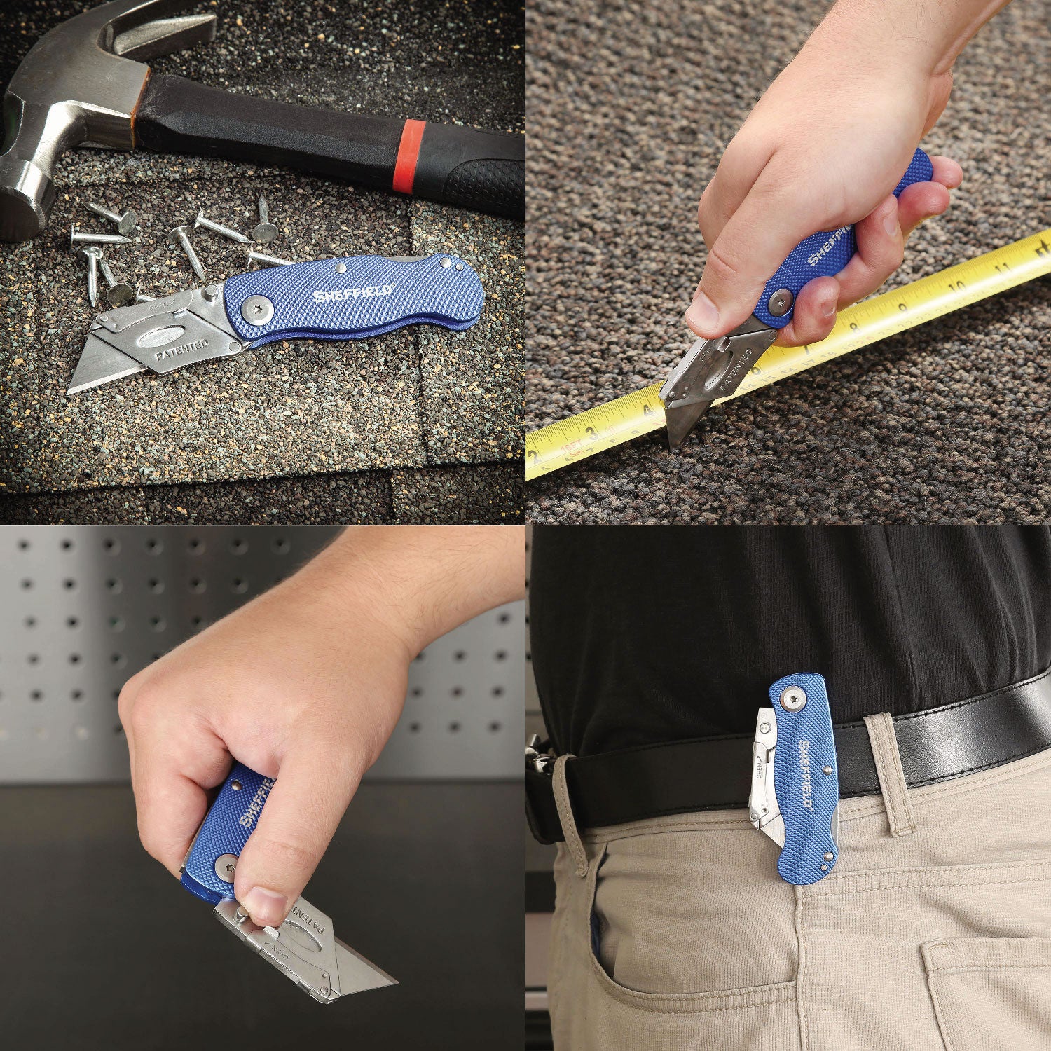 Great Neck® Sheffield Folding Lockback Knife, 1 Utility Blade, 2" Blade, 3.5" Aluminum Handle, Blue