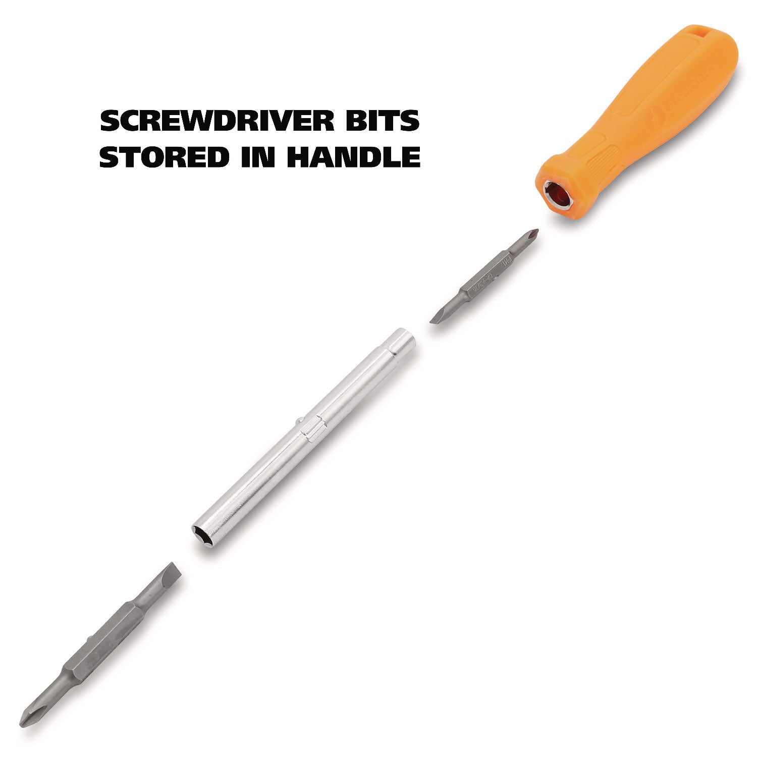 Great Neck® 4 In-1 Screwdriver W/interchangeable Phillips/standard Bits, Assorted Colors
