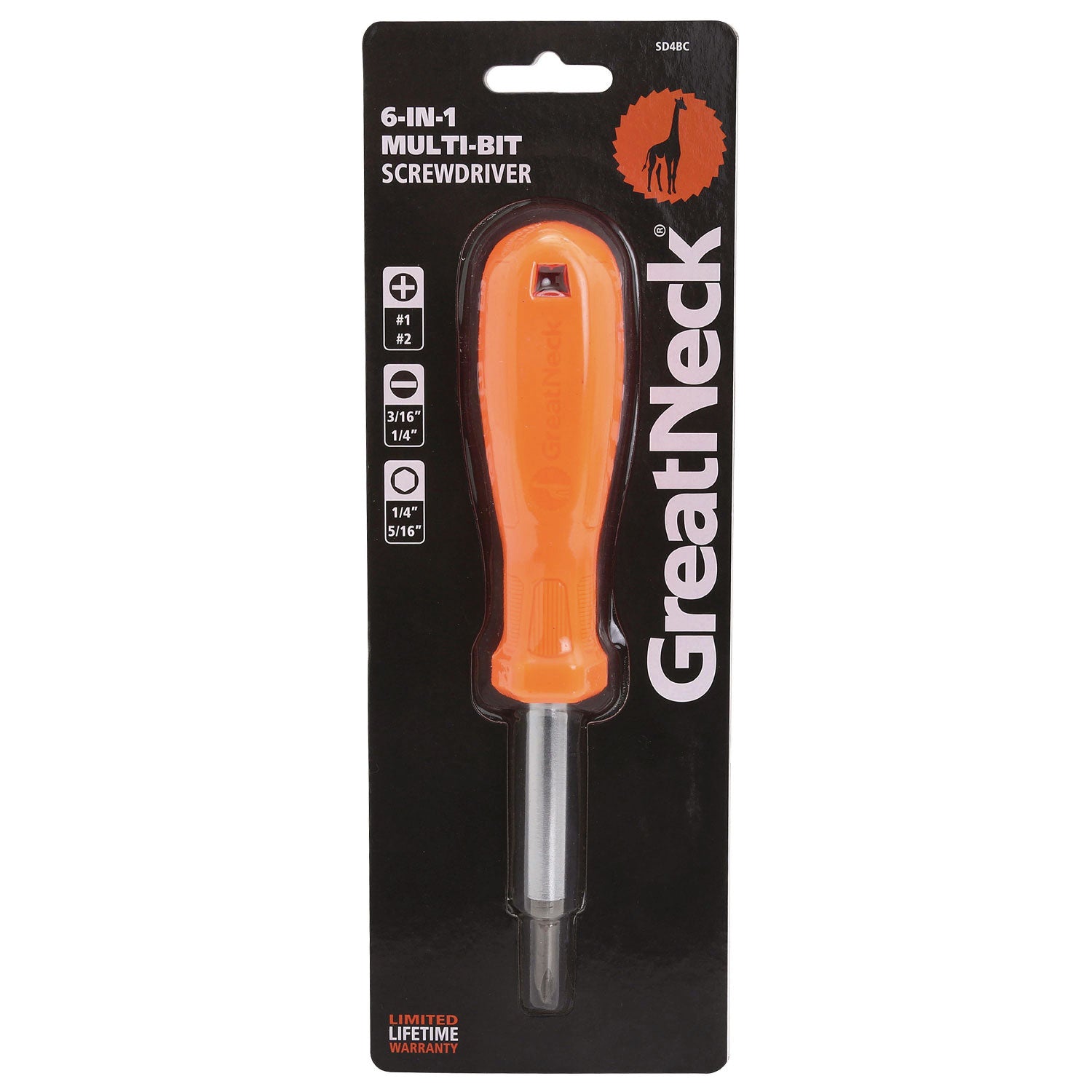 Great Neck® 4 In-1 Screwdriver W/interchangeable Phillips/standard Bits, Assorted Colors