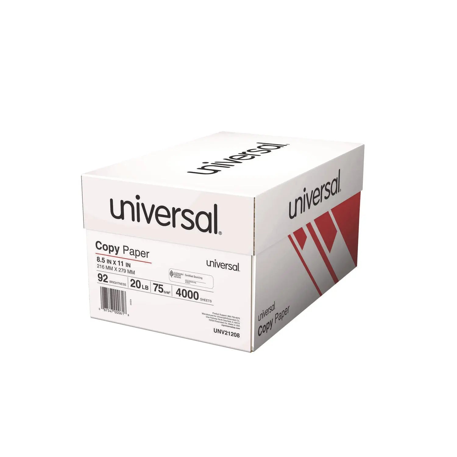 Copy Paper Convenience Carton, 92 Bright, 20 lb Bond Weight, 8.5 x 11, White, 500 Sheets/Ream, 8 Reams/Carton Universal® Flipcost
