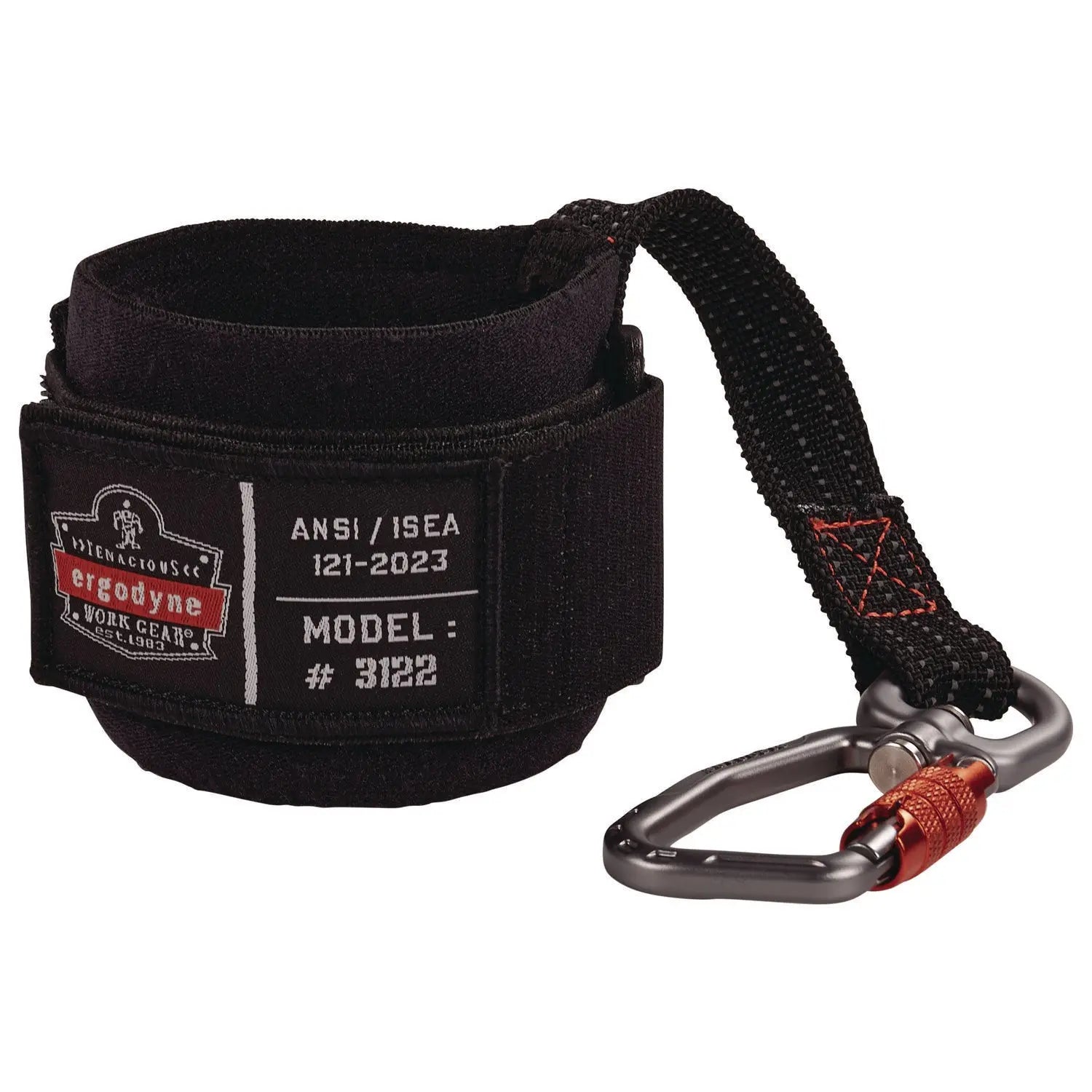 Squids 3122 Pull-On Wrist Tool Lanyard with Carabiner Anchor, 5 lb Max Working Capacity, 7" Long, Black