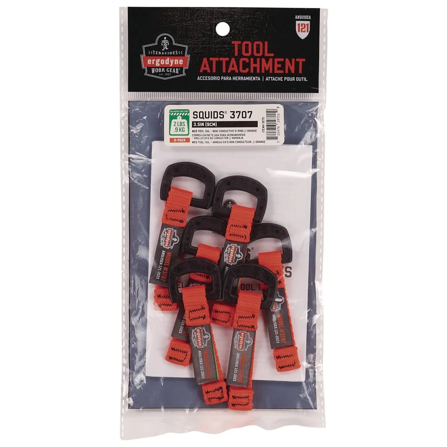 Squids 3707 Web Tool Tether Attachment w/ Non-Conductive D-Ring Tool Tails, 2 lb Max Working Capacity, 3.5", Orange, 6/Pack ergodyne® Flipcost