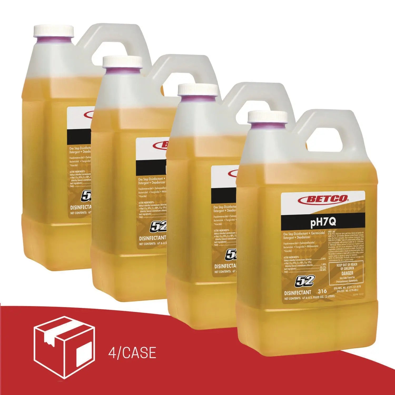 pH7Q Neutral Disinfectant, Pleasant Lemon Scent, 2 L Bottle, 4/Carton