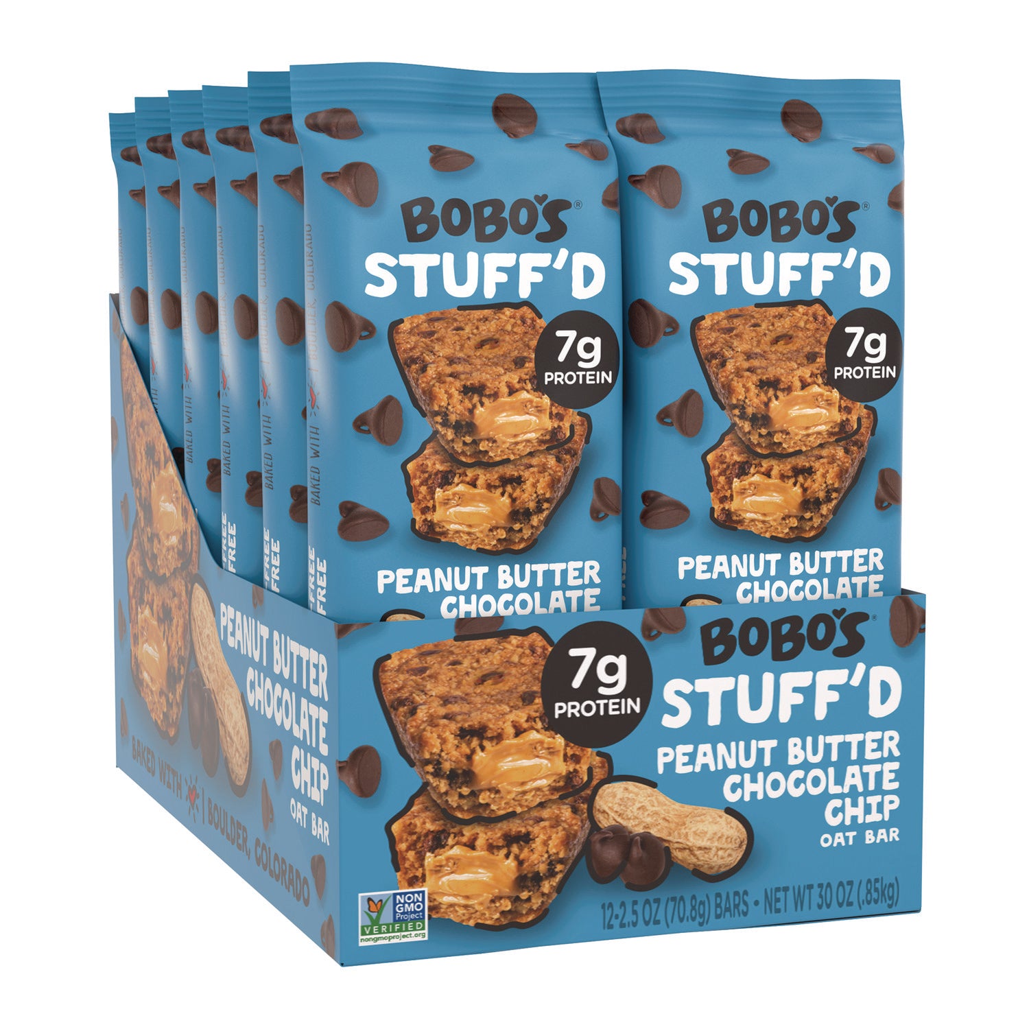 Bobo's Stuff'D Peanut Butter and Chocolate Chip Oat Bar, 2.5 oz Bar, 12/Box
