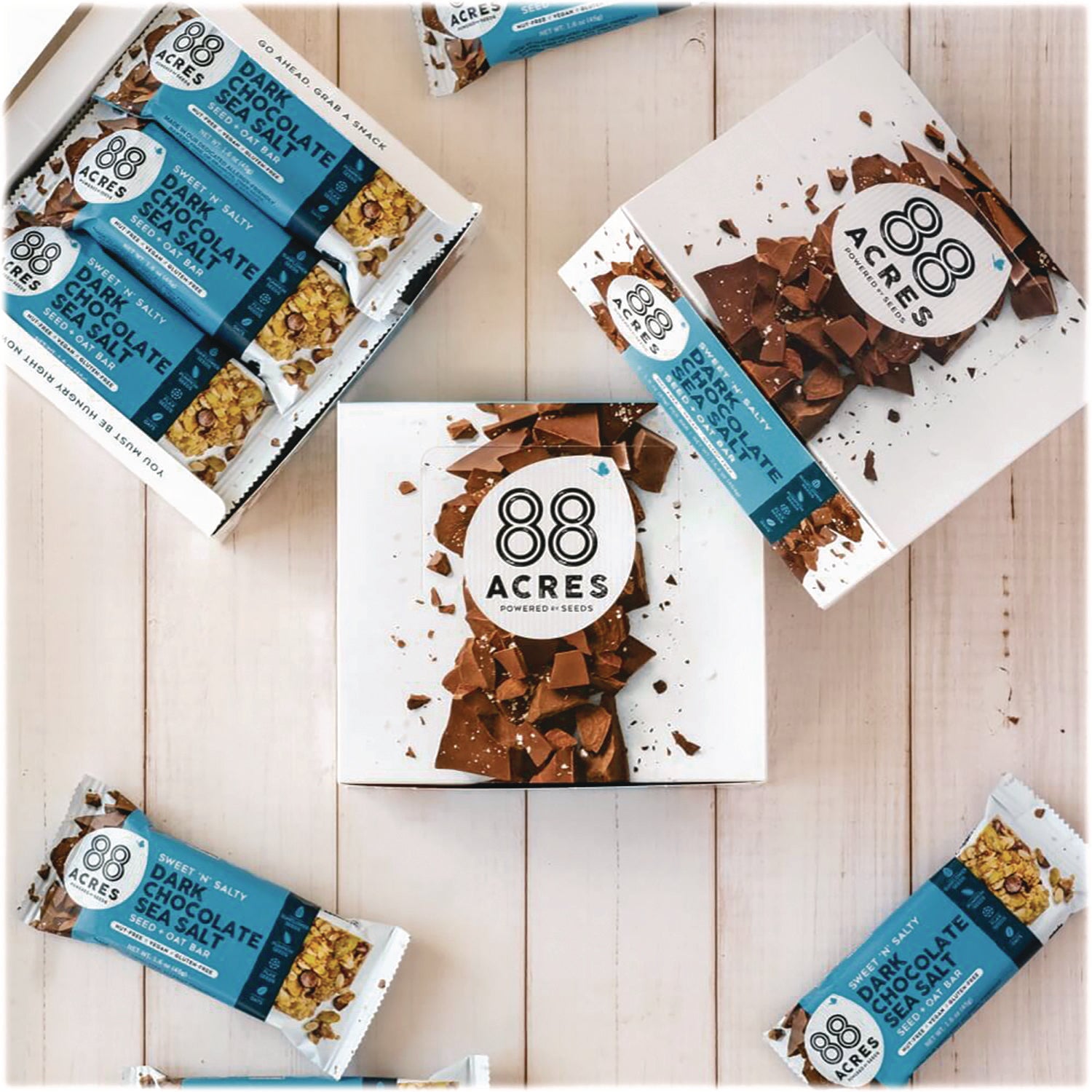 88 ACRES Sweet 'N Salty Gluten-Free Dark Chocolate Sea Salt Seed and Oat Bar, 1.6 oz Bar, 9/Box