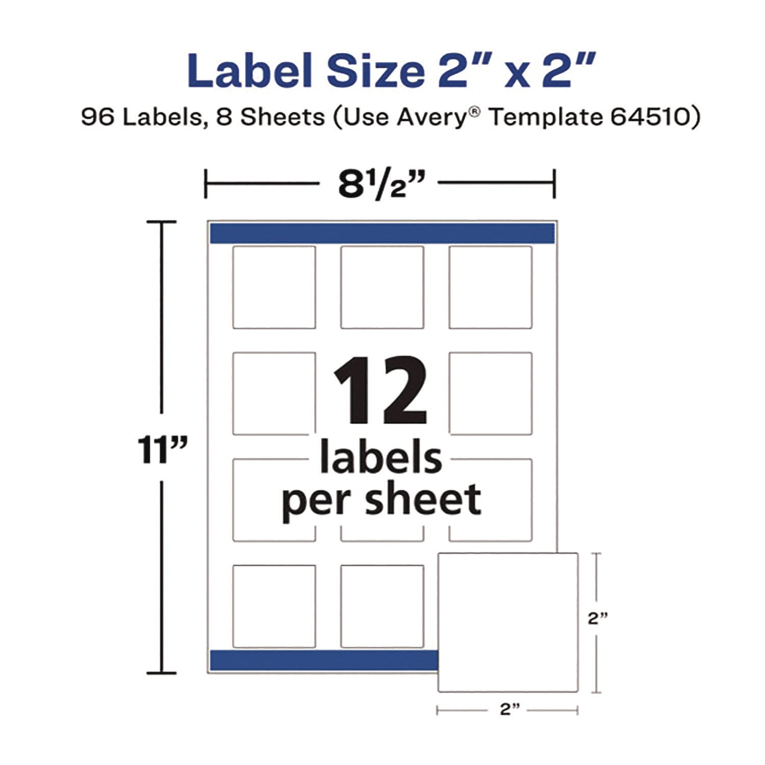 Avery® Laser/Inkjet Multipurpose Label, 2 x 2, White, 12/Sheet, 8 Sheets/Pack