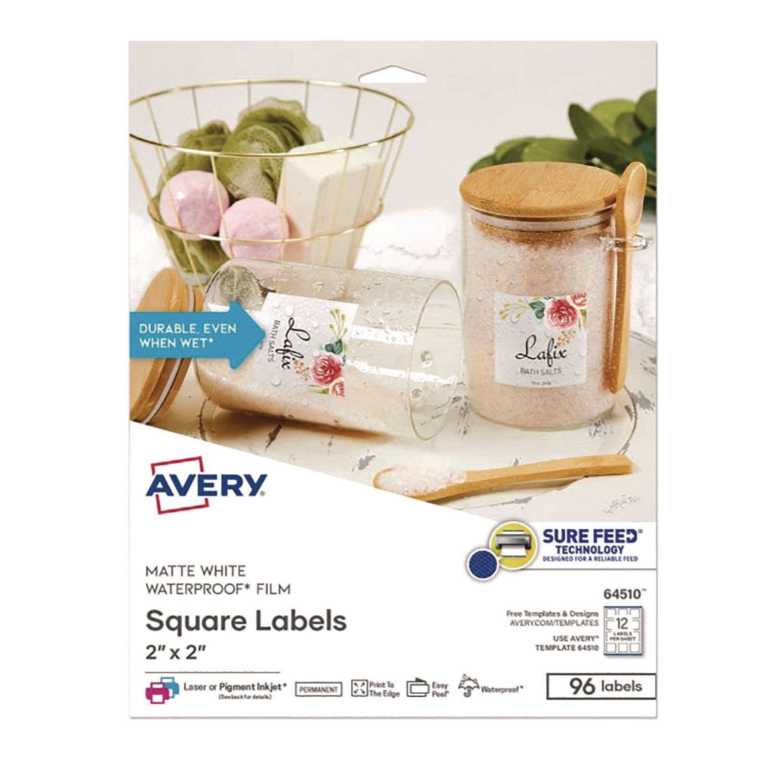 Avery® Laser/Inkjet Multipurpose Label, 2 x 2, White, 12/Sheet, 8 Sheets/Pack