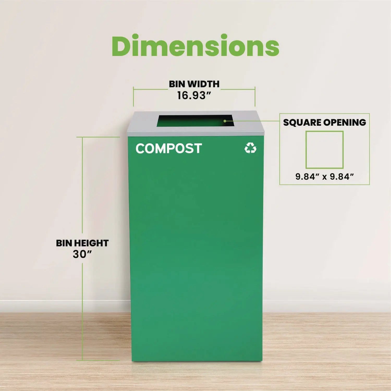 29 Gallon Trash/Recycling Cans, Steel, Green Compost Can with Square Lid Alpine Industries Flipcost
