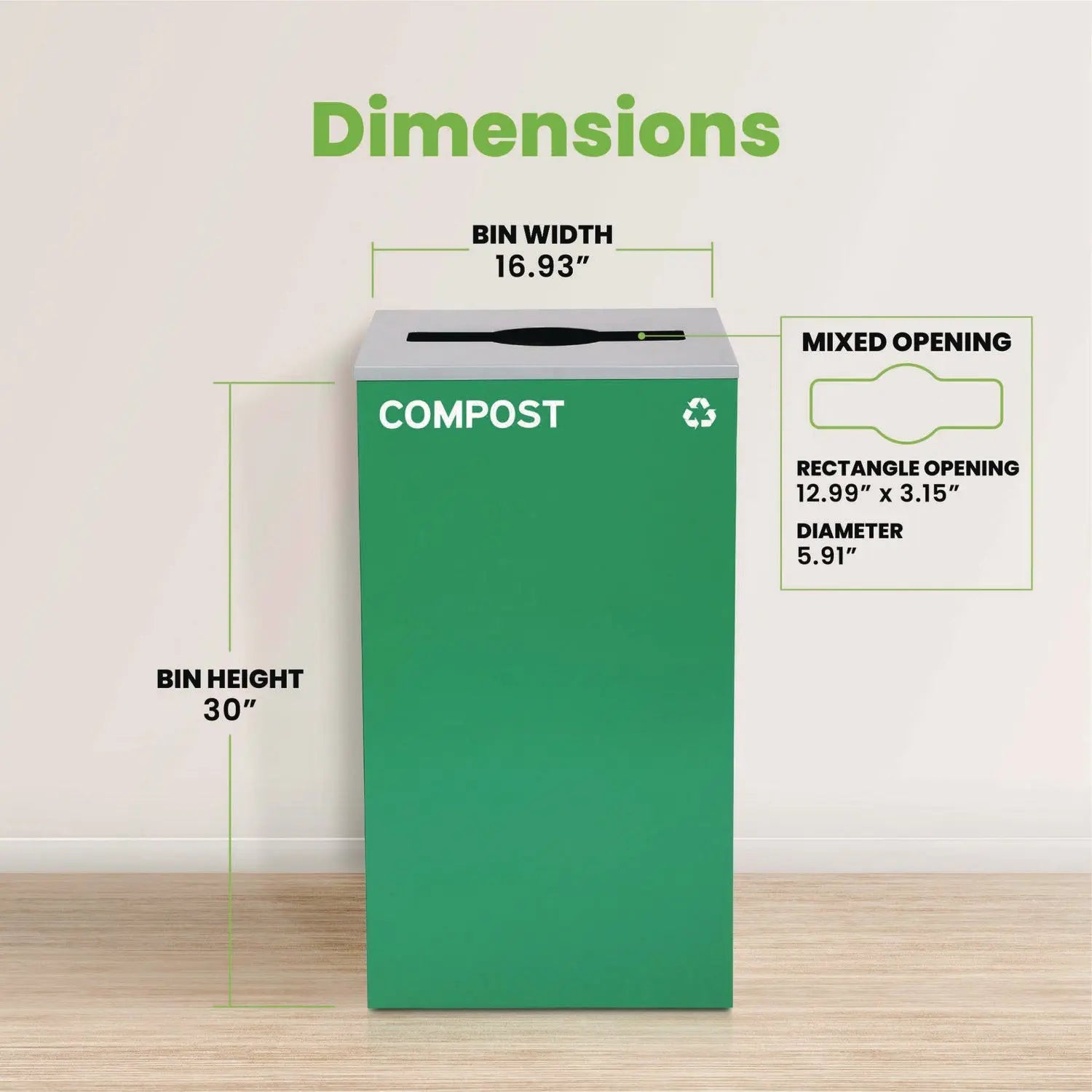29 Gallon Trash/Recycling Cans, Steel, Green Compost Can with Mixed Lid Alpine Industries Flipcost