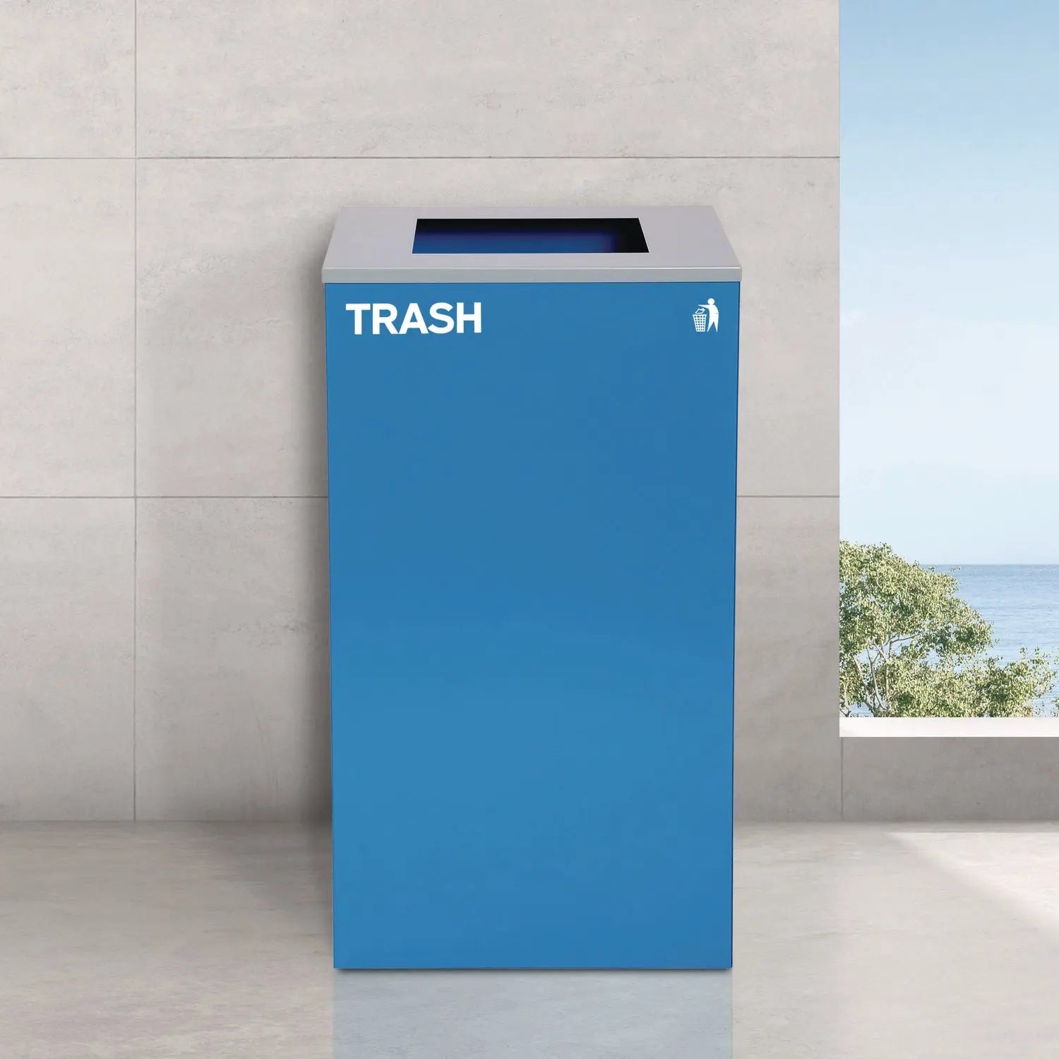 29 Gallon Trash/Recycling Cans, Steel, Blue Trash Can with Square Lid Alpine Industries Flipcost