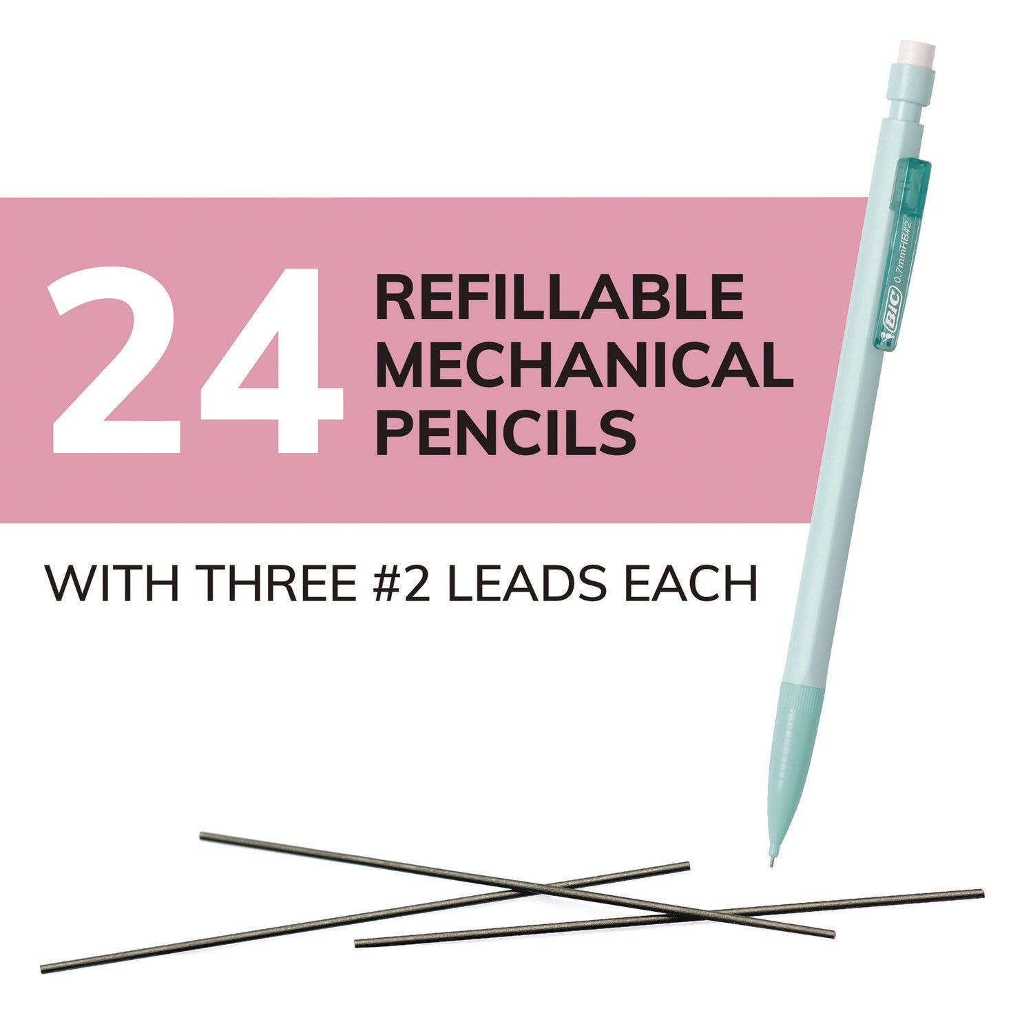 BIC® Xtra-Smooth Pastel Edition Mechanical Pencils, 0.7 mm, HB (#2), Black Lead, Assorted Barrel Colors, 24/Pack