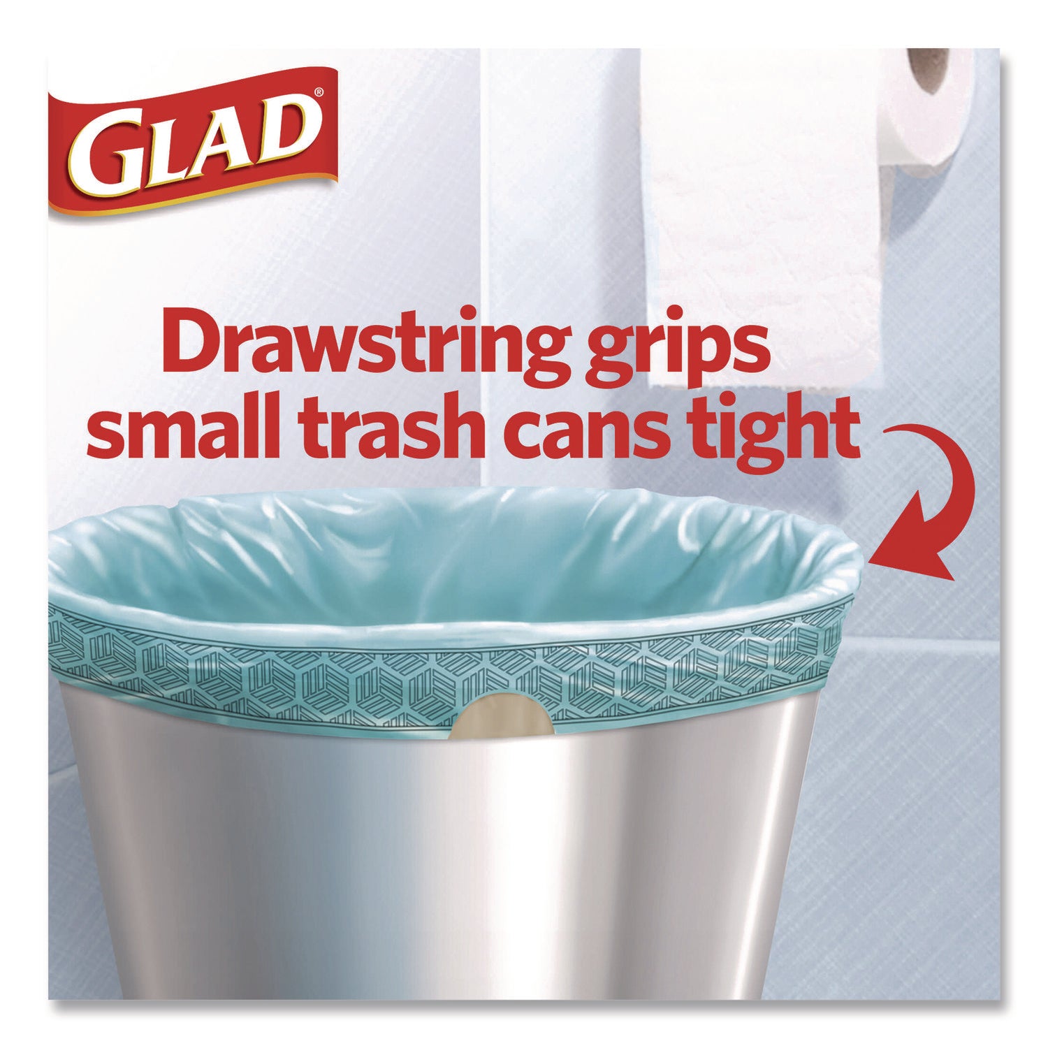 Glad® Small Kitchen Drawstring Trash Bags, 4 gal, Beachside Breeze Scent, 0.5 mil, 18" x 17", Blue, 80/Box