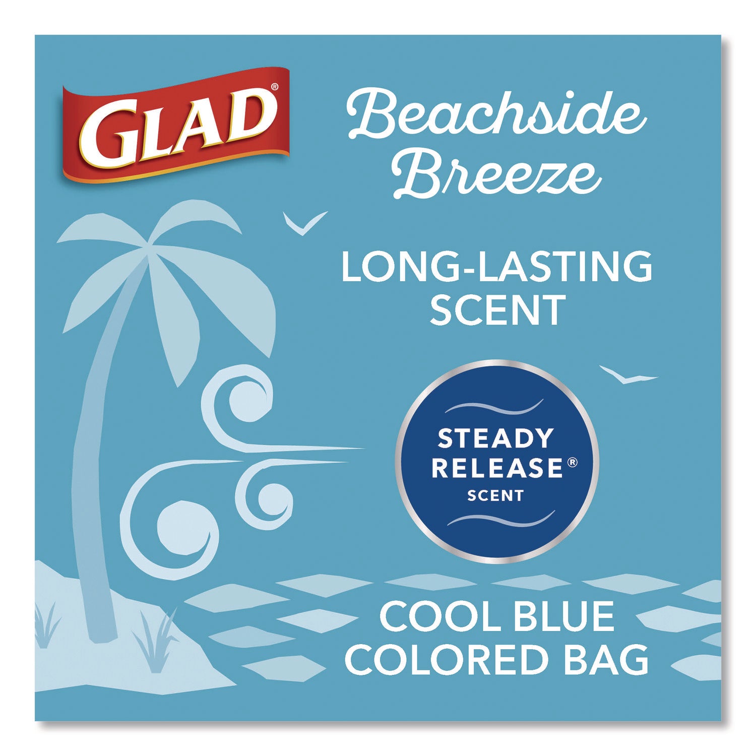 Glad® Small Kitchen Drawstring Trash Bags, 4 gal, Beachside Breeze Scent, 0.5 mil, 18" x 17", Blue, 80/Box