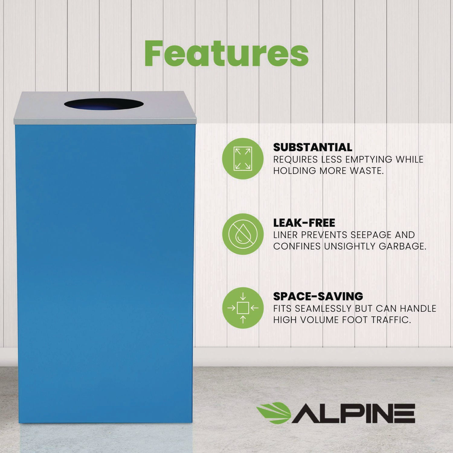 Alpine Industries 29 Gallon Trash/Recycling Cans, Steel, Blue Can with Circle Lid